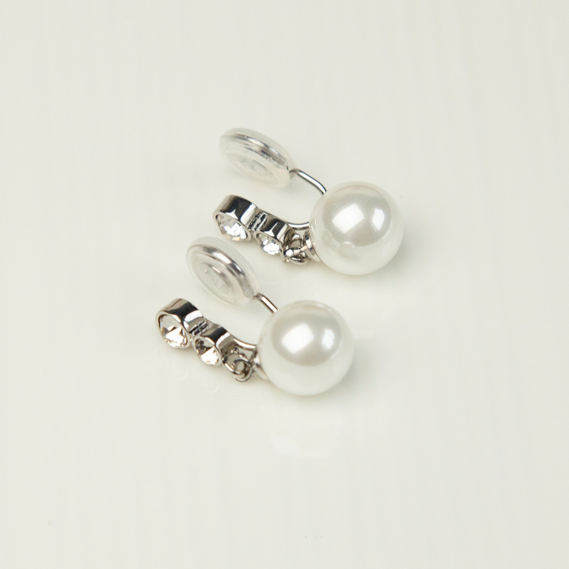 Pearls Dangle Clip On Earrings With CZ, White Pearl Drop Earring, Silver Pearls Crystal Non Pierced Earring, Wedding Bridal Pearl Earrings