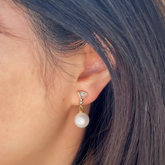 Pearls Dangle Clip On Earrings With Fan Shaped Clips, Clip On Pearl Ball Earrings, Gold Plated&nbsp; Clip On Earrings, Clip On Dangle Earrings