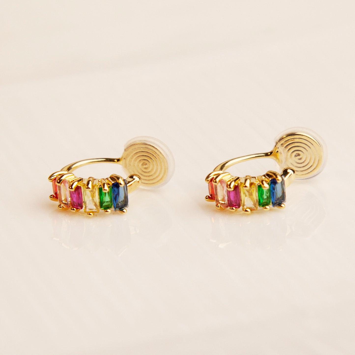 Rainbow Clip On Huggie Earrings, Minimalist Simple Crystal Cluster Huggie Hoop Earrings, Clip On Hoop Earrings, Multi Color Crystal Hoops