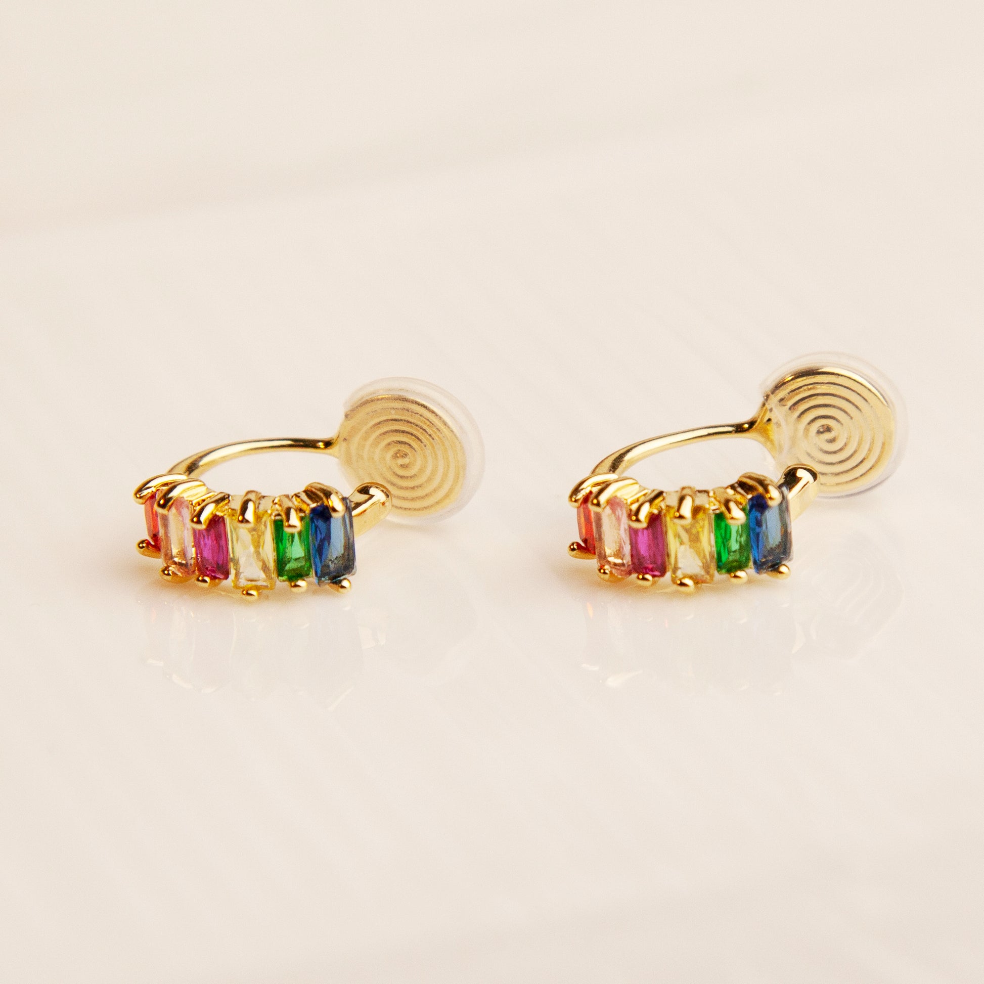 Rainbow Clip On Huggie Earrings, Minimalist Simple Crystal Cluster Huggie Hoop Earrings, Clip On Hoop Earrings, Multi Color Crystal Hoops