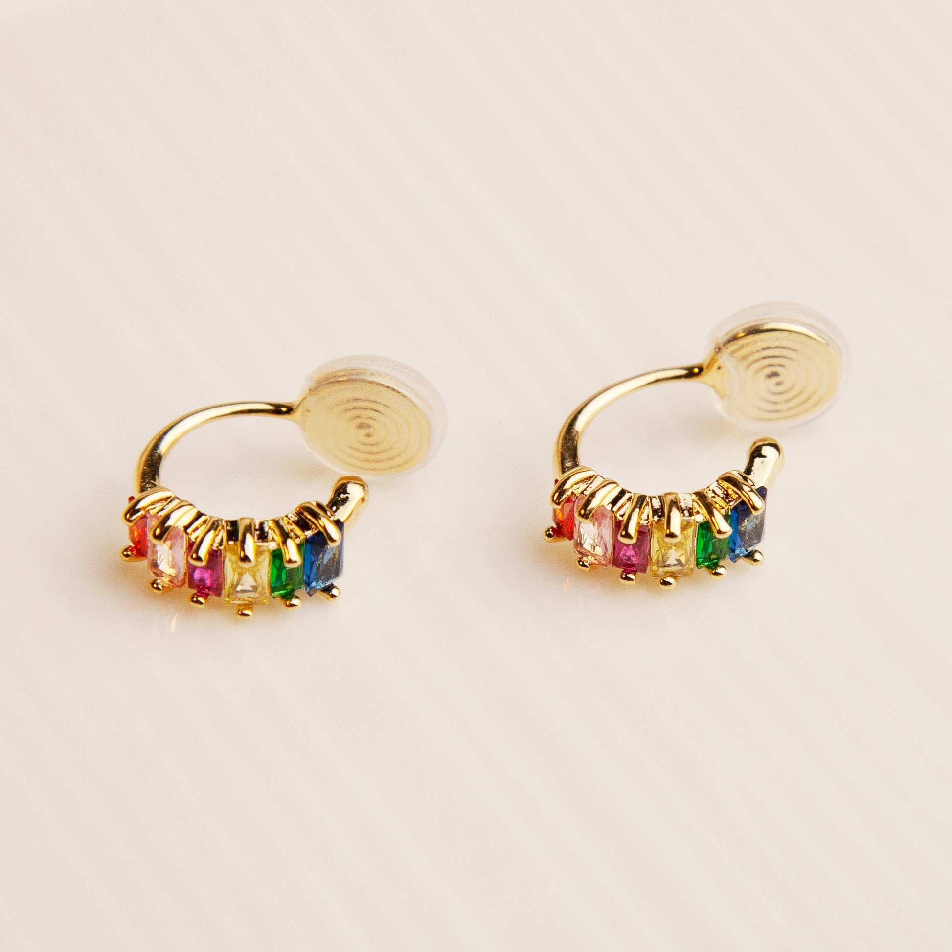 Rainbow Clip On Huggie Earrings, Minimalist Simple Crystal Cluster Huggie Hoop Earrings, Clip On Hoop Earrings, Multi Color Crystal Hoops