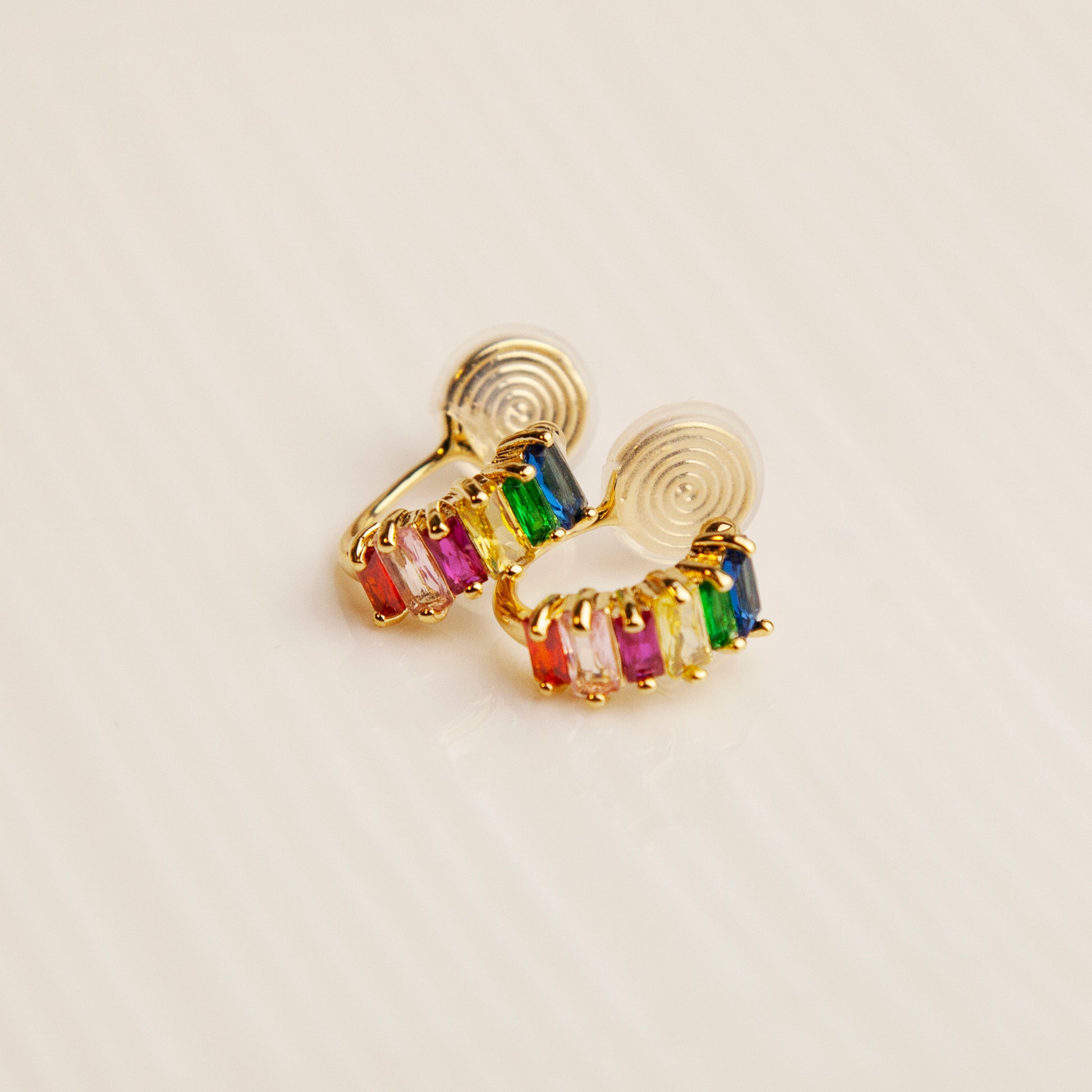 Rainbow Clip On Huggie Earrings, Minimalist Simple Crystal Cluster Huggie Hoop Earrings, Clip On Hoop Earrings, Multi Color Crystal Hoops