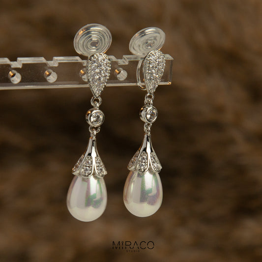 Retro Grand Style Drop Pearl Earrings, Non Pierced Earrings, Bridesmaids Jewellery