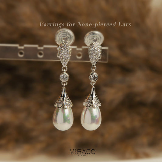 Retro Grand Style Drop Pearl Earrings, Non Pierced Earrings, Bridesmaids Jewellery