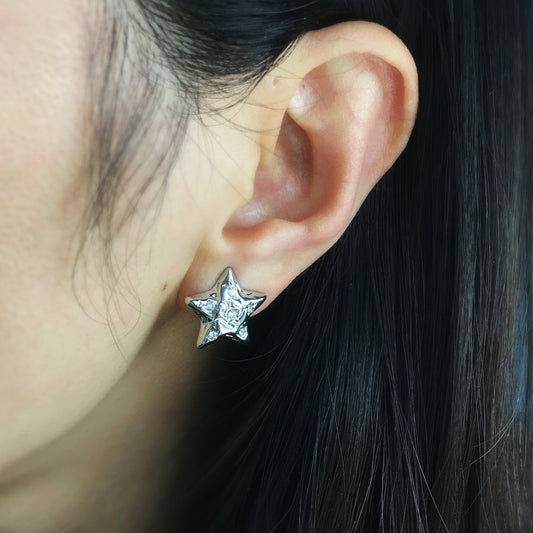Silver Colour Clip On Star Stud Earrings, Five Points Star Stud Earrings with CZ Diamonds, Silver Star Clip On Earrings, Non Pierced Earrings