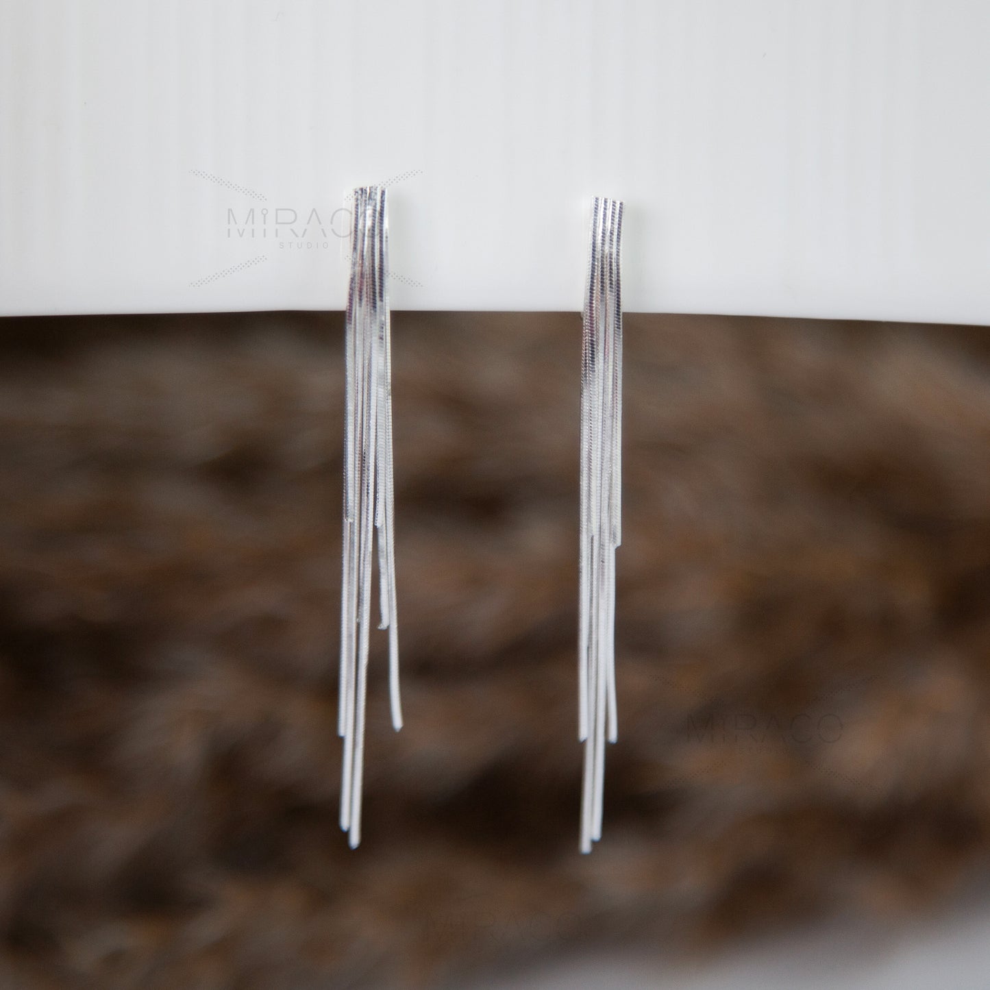 Silver Colour Minimal Dangle Drop Non-Pierced Long Chain Earrings, Coil Back Waterfall Fringe Earrings