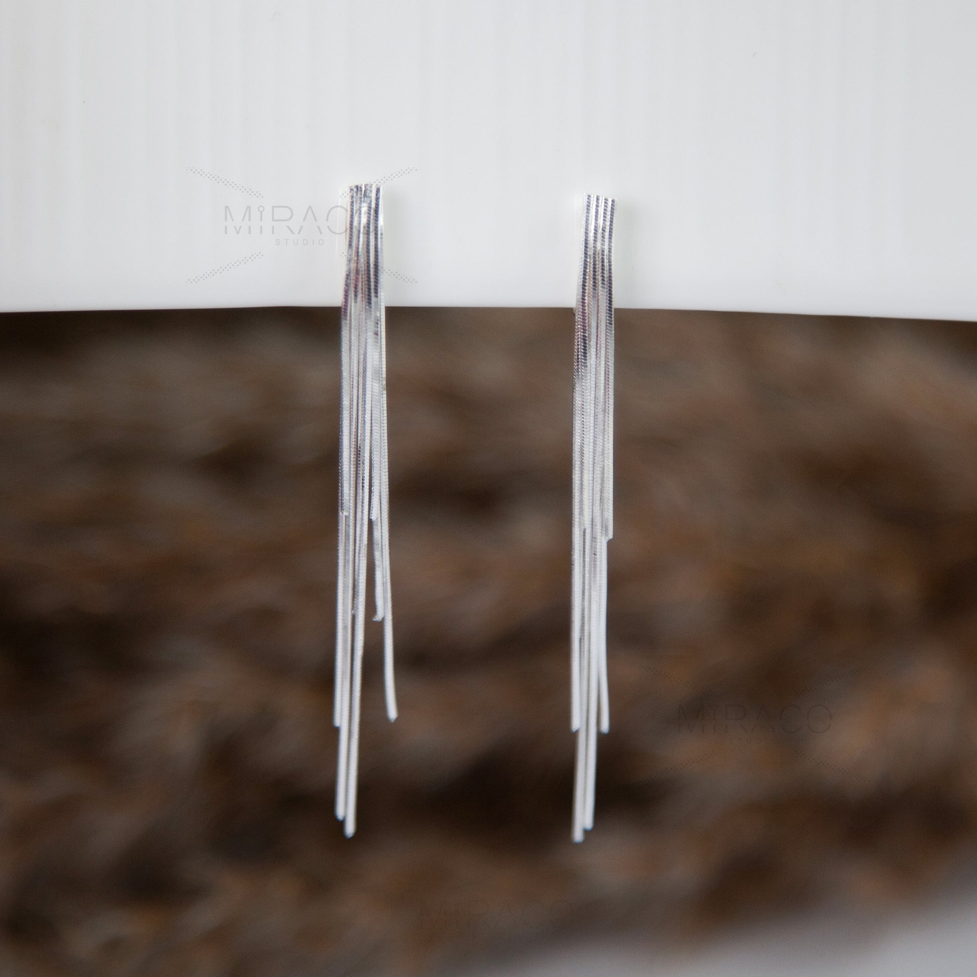 Silver Colour Minimal Dangle Drop Non-Pierced Long Chain Earrings, Coil Back Waterfall Fringe Earrings