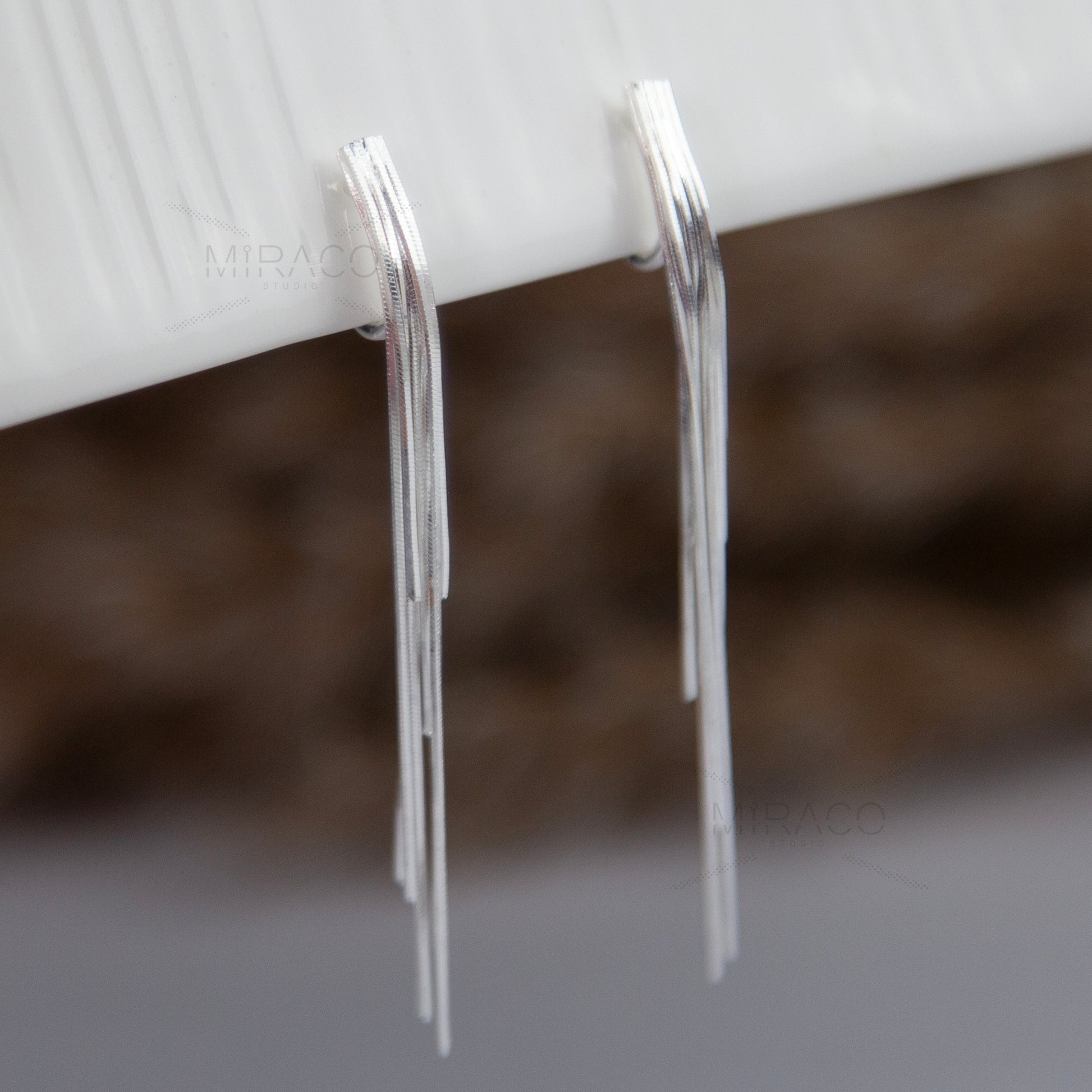 Silver Colour Minimal Dangle Drop Non-Pierced Long Chain Earrings, Coil Back Waterfall Fringe Earrings