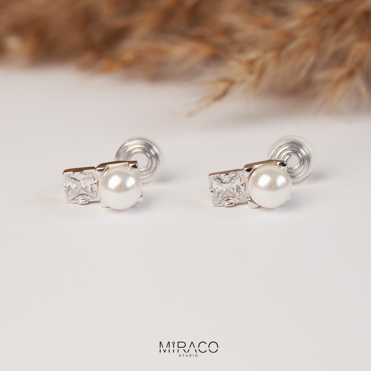 Silver Crystal Clip On Stud, Non Pierced Earrings, White Pearl Ear Clip Studs, Bridal Studs