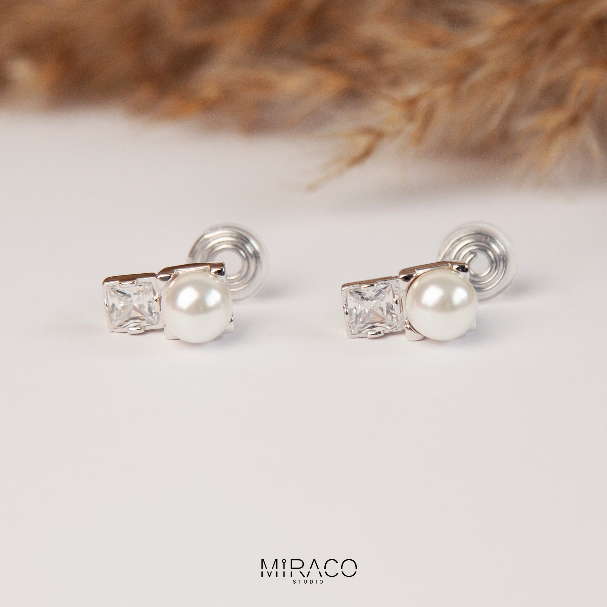 Silver Crystal Clip On Stud, Non Pierced Earrings, White Pearl Ear Clip Studs, Bridal Studs