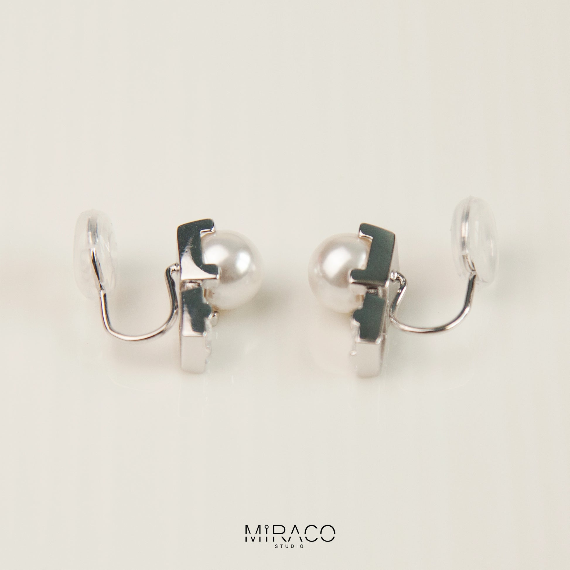 Silver Crystal Clip On Stud, Non Pierced Earrings, White Pearl Ear Clip Studs, Bridal Studs