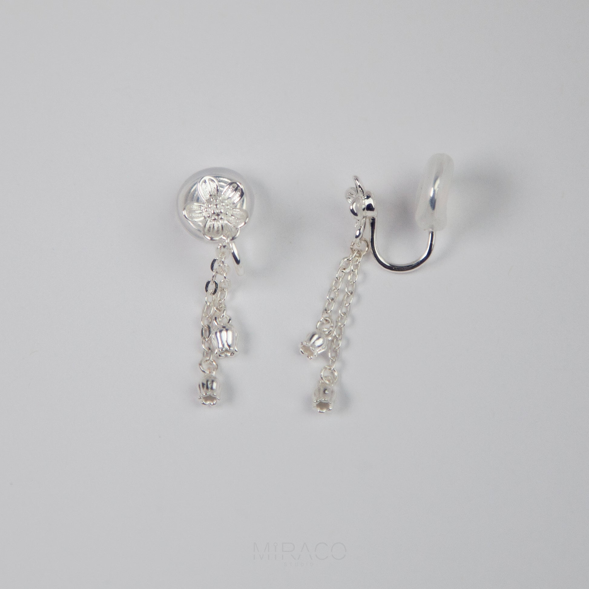 Silver Daisy Flower Drop Earrings with Tassels, Dainty Flower Drop &amp; Dangle Non Pierced Earrings