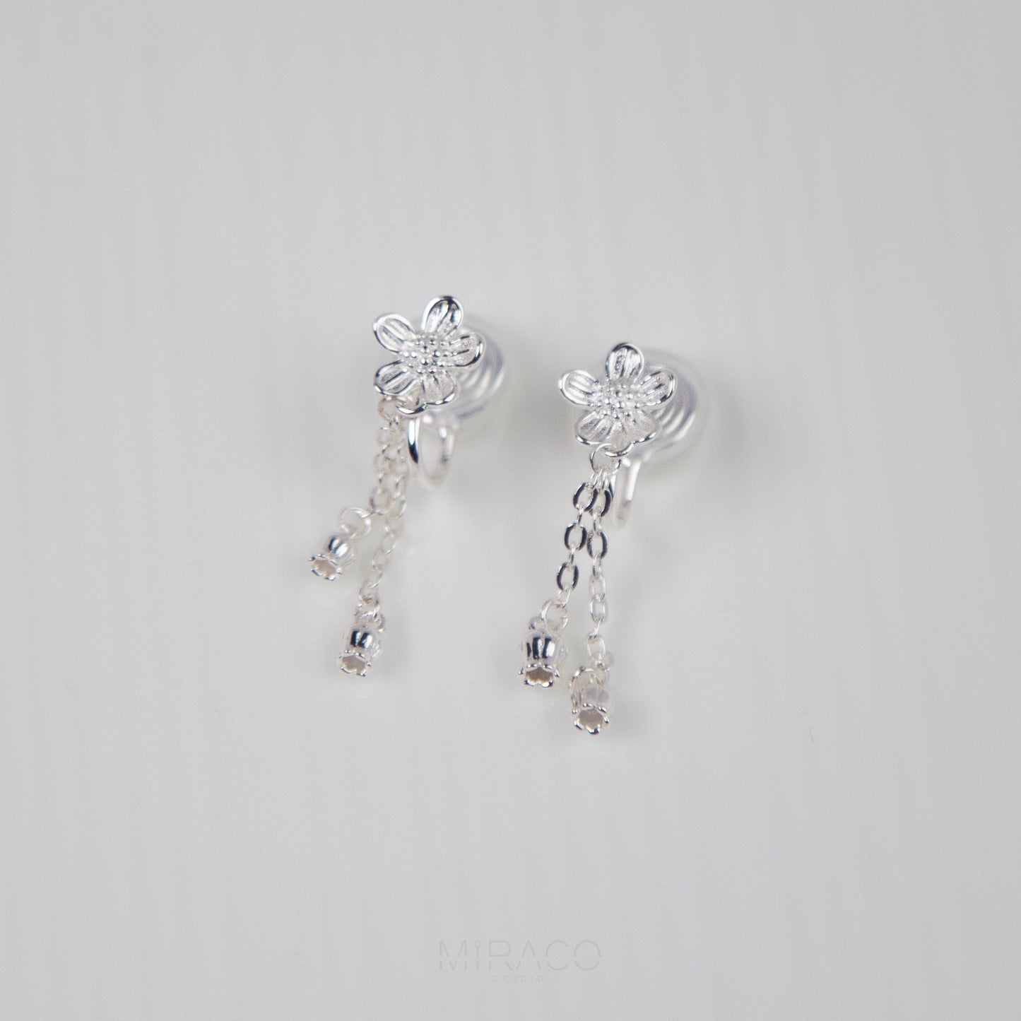 Silver Daisy Flower Drop Earrings with Tassels, Dainty Flower Drop &amp; Dangle Non Pierced Earrings