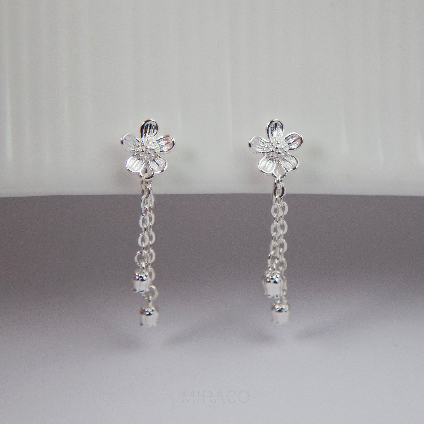 Silver Daisy Flower Drop Earrings with Tassels, Dainty Flower Drop &amp; Dangle Non Pierced Earrings