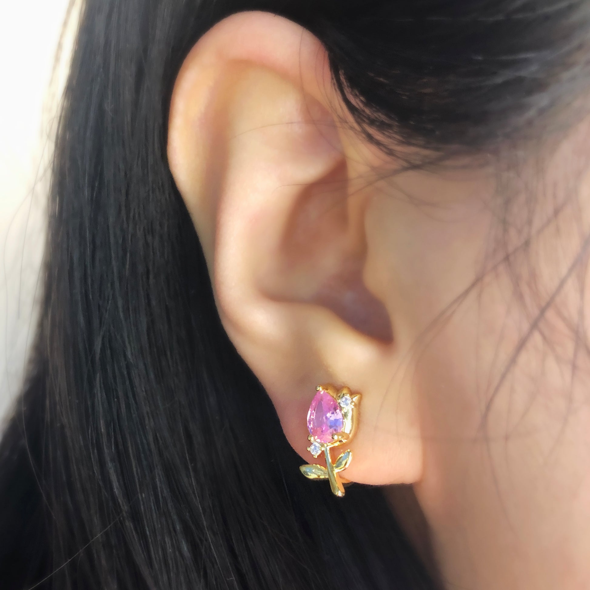 Silver Flower CZ Stud Earrings, Lilac Gemstone Floral Stud Earrings, Clip On Earrings, Non Pierced Earrings