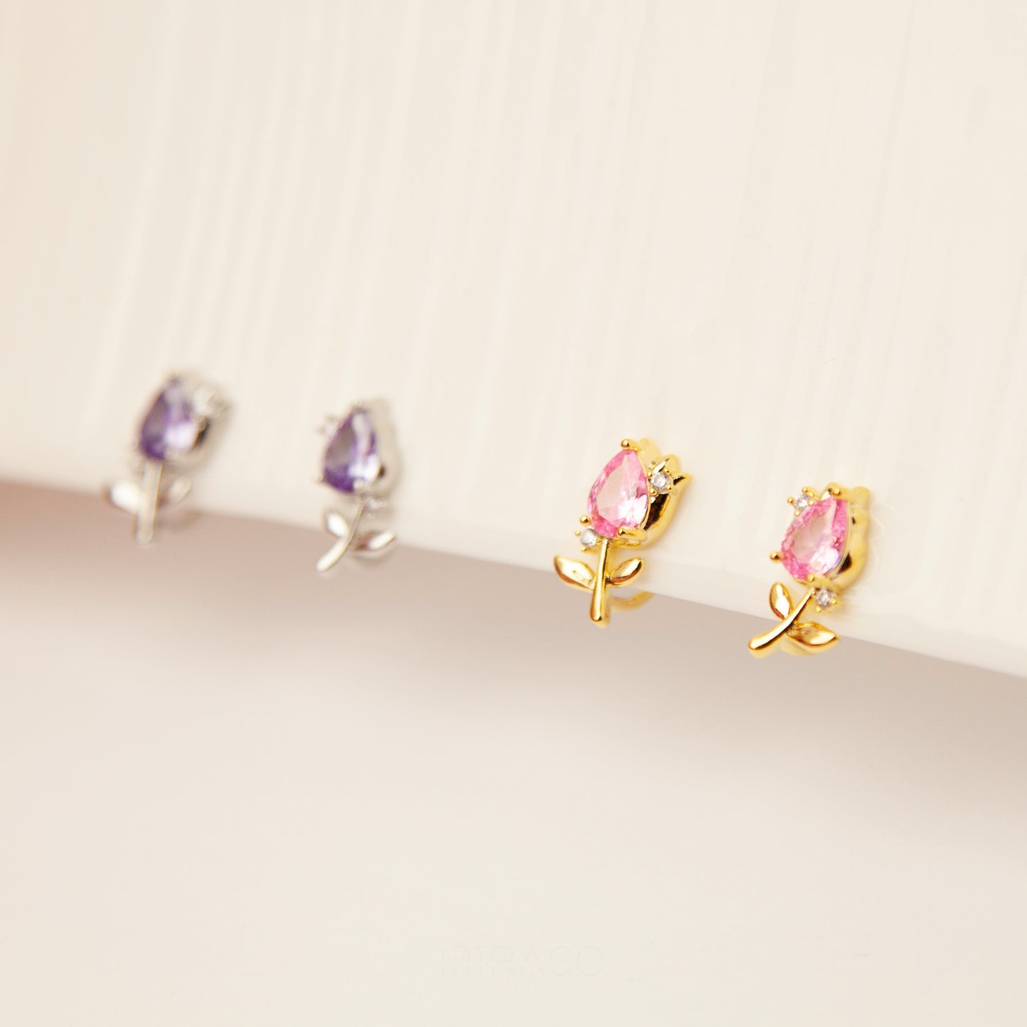 Silver Flower CZ Stud Earrings, Lilac Gemstone Floral Stud Earrings, Clip On Earrings, Non Pierced Earrings