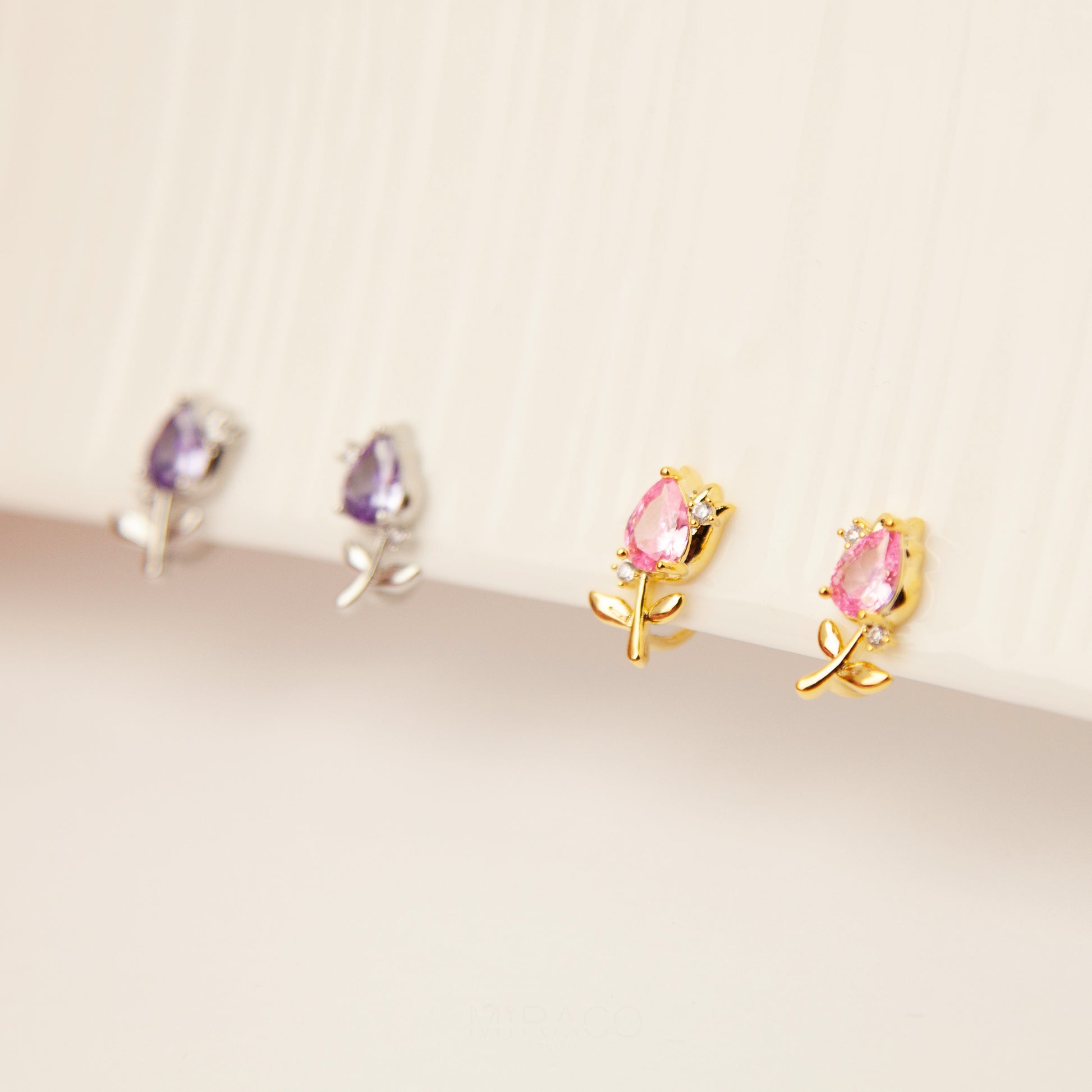 Silver Flower CZ Stud Earrings, Lilac Gemstone Floral Stud Earrings, Clip On Earrings, Non Pierced Earrings