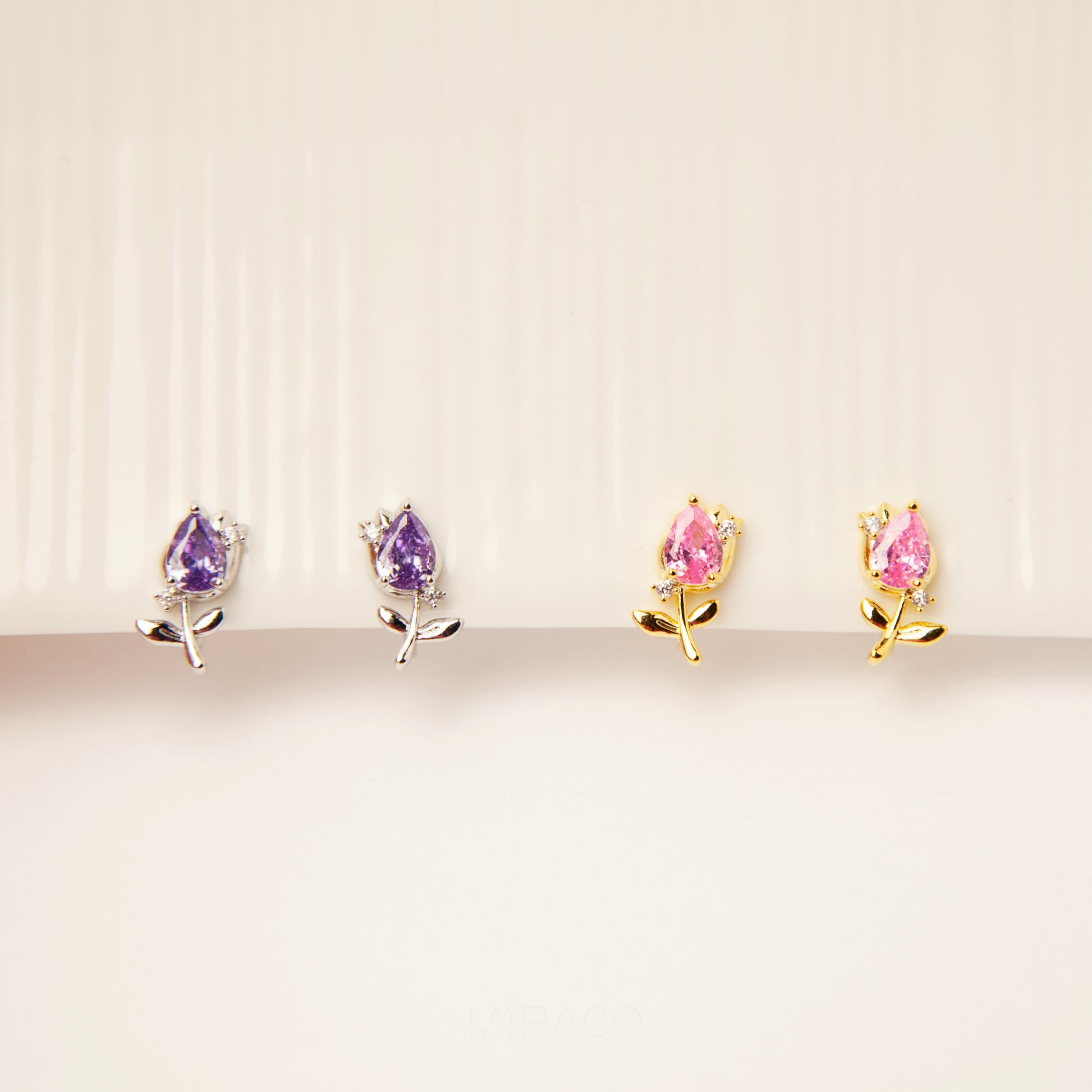 Silver Flower CZ Stud Earrings, Lilac Gemstone Floral Stud Earrings, Clip On Earrings, Non Pierced Earrings