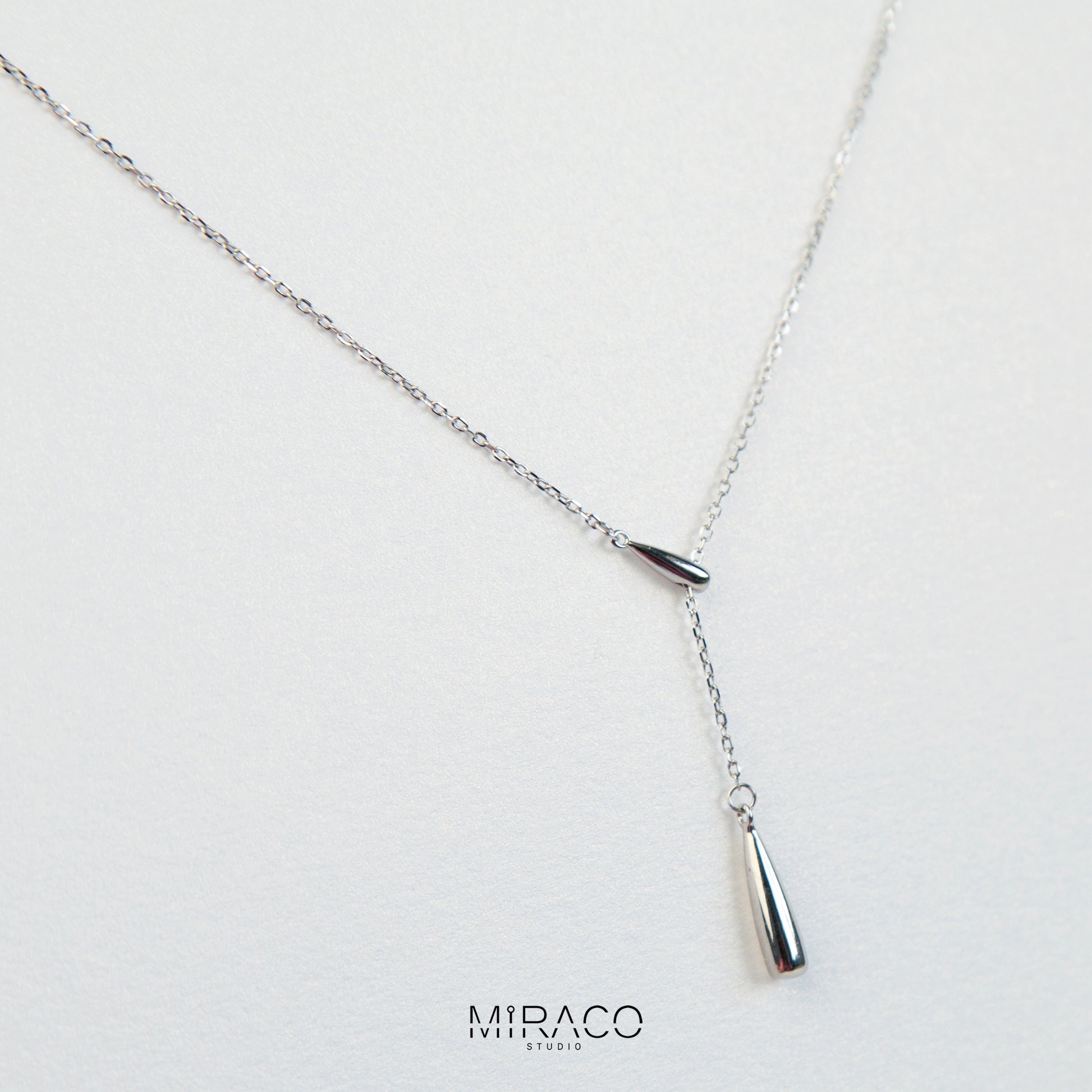 Simple Silver Bar Drop Lariat Gold or Silver Y Necklace, Delicate Minimalist Waterdrop Pendant Necklace