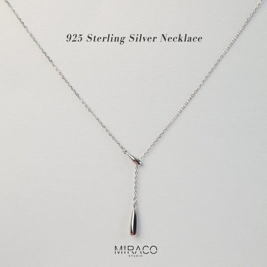 Simple Silver Bar Drop Lariat Gold or Silver Y Necklace, Delicate Minimalist Waterdrop Pendant Necklace