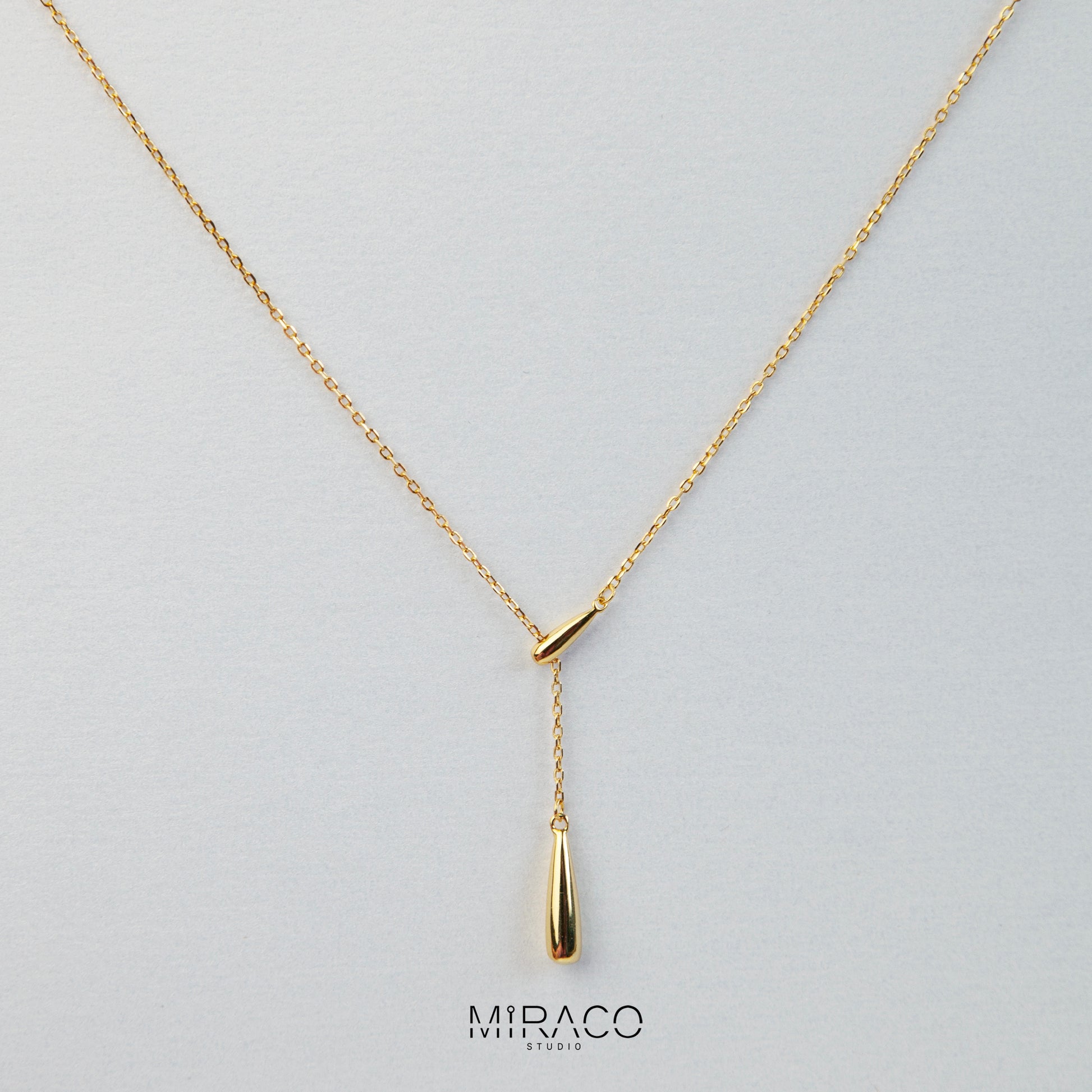 Simple Silver Bar Drop Lariat Gold or Silver Y Necklace, Delicate Minimalist Waterdrop Pendant Necklace