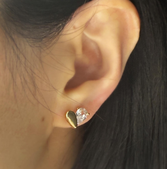 Small Heart Clip On Studs, Gold Heart Diamond Stud Clip On Non Pierced Earrings