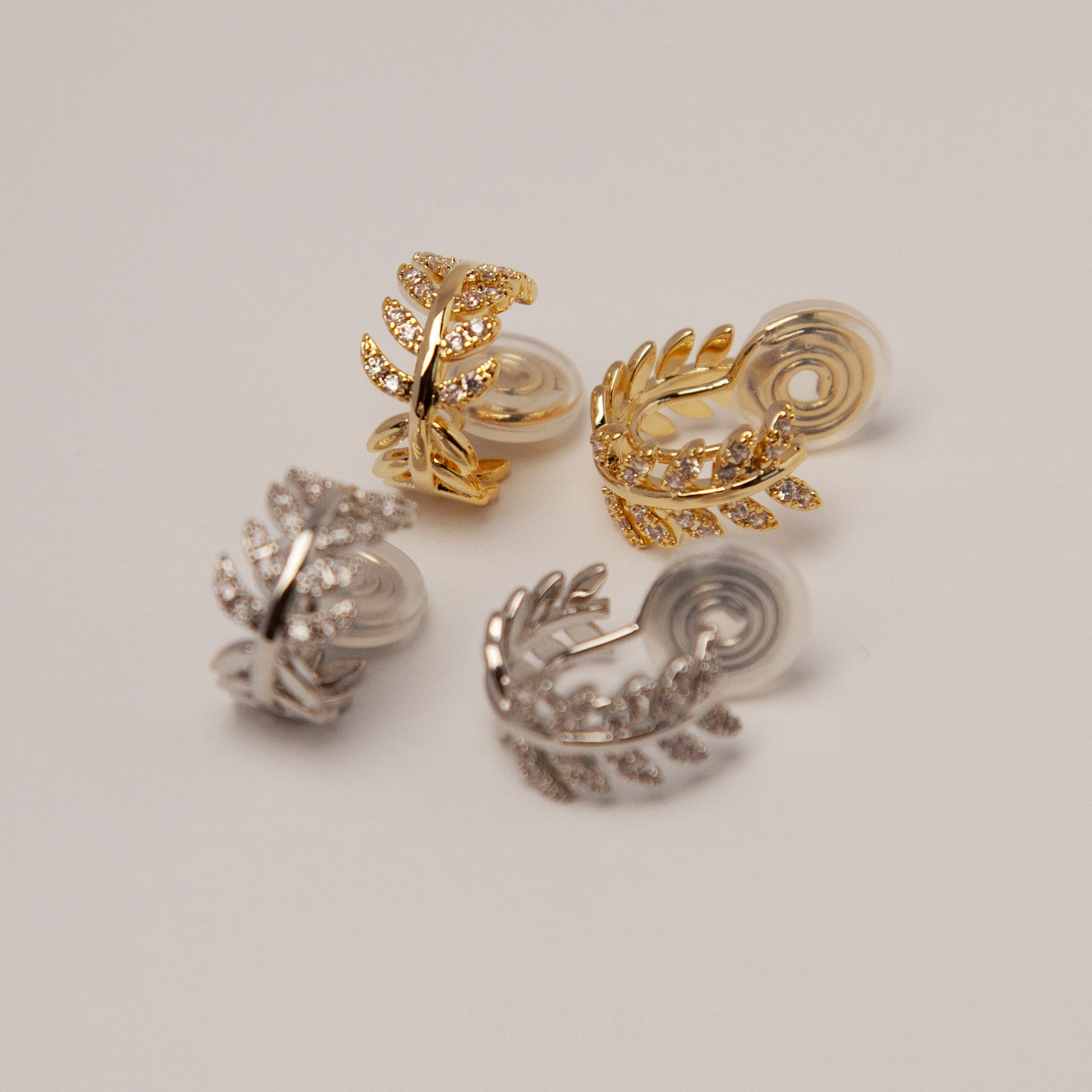 Sprinkle Clip On Huggie Earrings, Clip On Hoops Earring, Gold Plated Leaf Hoop Earrings, No Piercing Earrings, Gold or Silver Branch Huggie Hoops