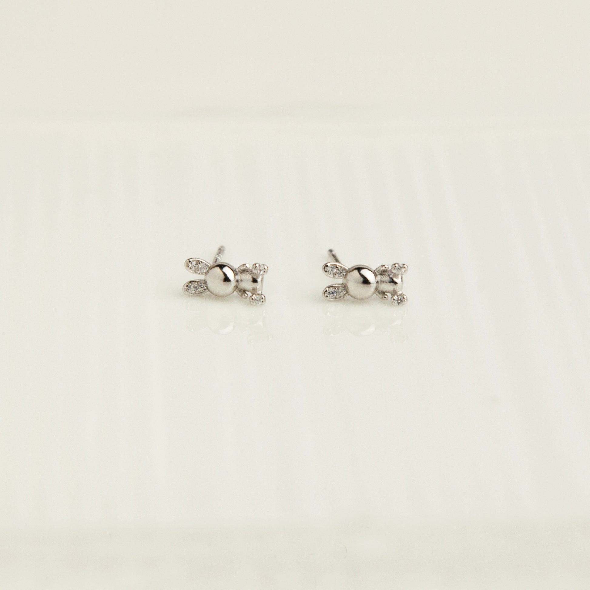Sterling Silver Bunny Stud Earrings, Rabbit CZ Studs Earrings, Dainty Diamond Bunny Studs Earrings, Cute Chubby Bunny Toy Studs, Animal Stud