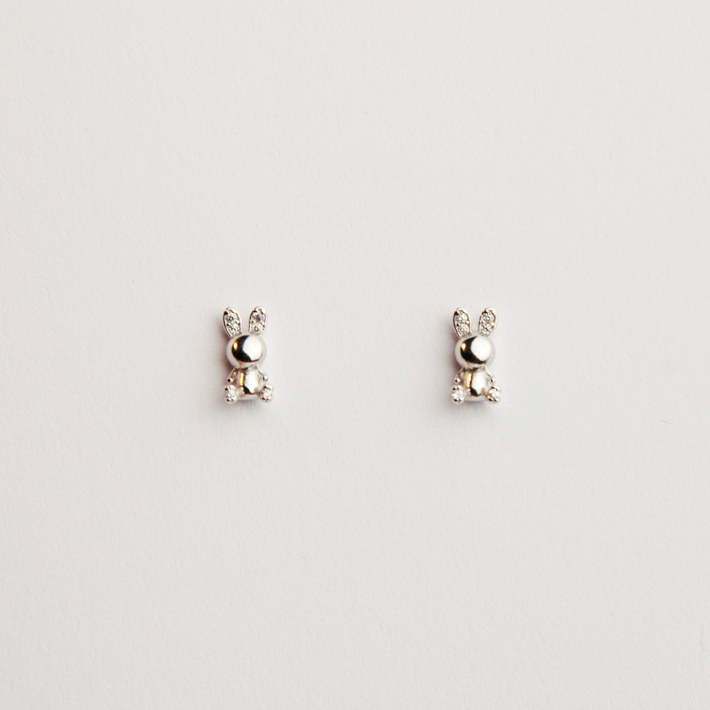 Sterling Silver Bunny Stud Earrings, Rabbit CZ Studs Earrings, Dainty Diamond Bunny Studs Earrings, Cute Chubby Bunny Toy Studs, Animal Stud