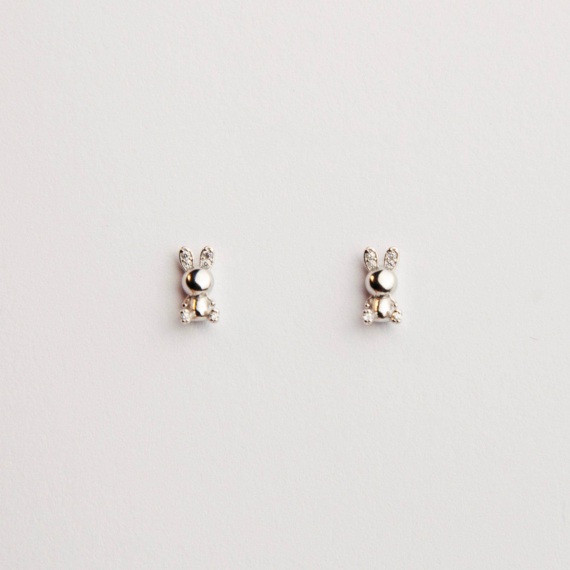 Sterling Silver Bunny Stud Earrings, Rabbit CZ Studs Earrings, Dainty Diamond Bunny Studs Earrings, Cute Chubby Bunny Toy Studs, Animal Stud