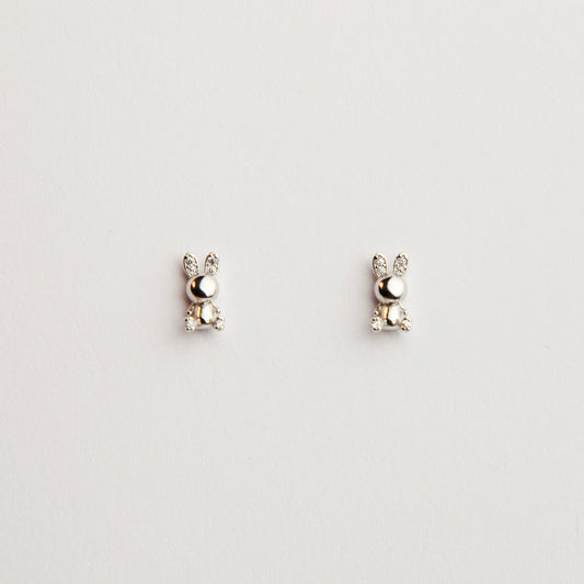 Sterling Silver Bunny Stud Earrings, Rabbit CZ Studs Earrings, Dainty Diamond Bunny Studs Earrings, Cute Chubby Bunny Toy Studs, Animal Stud