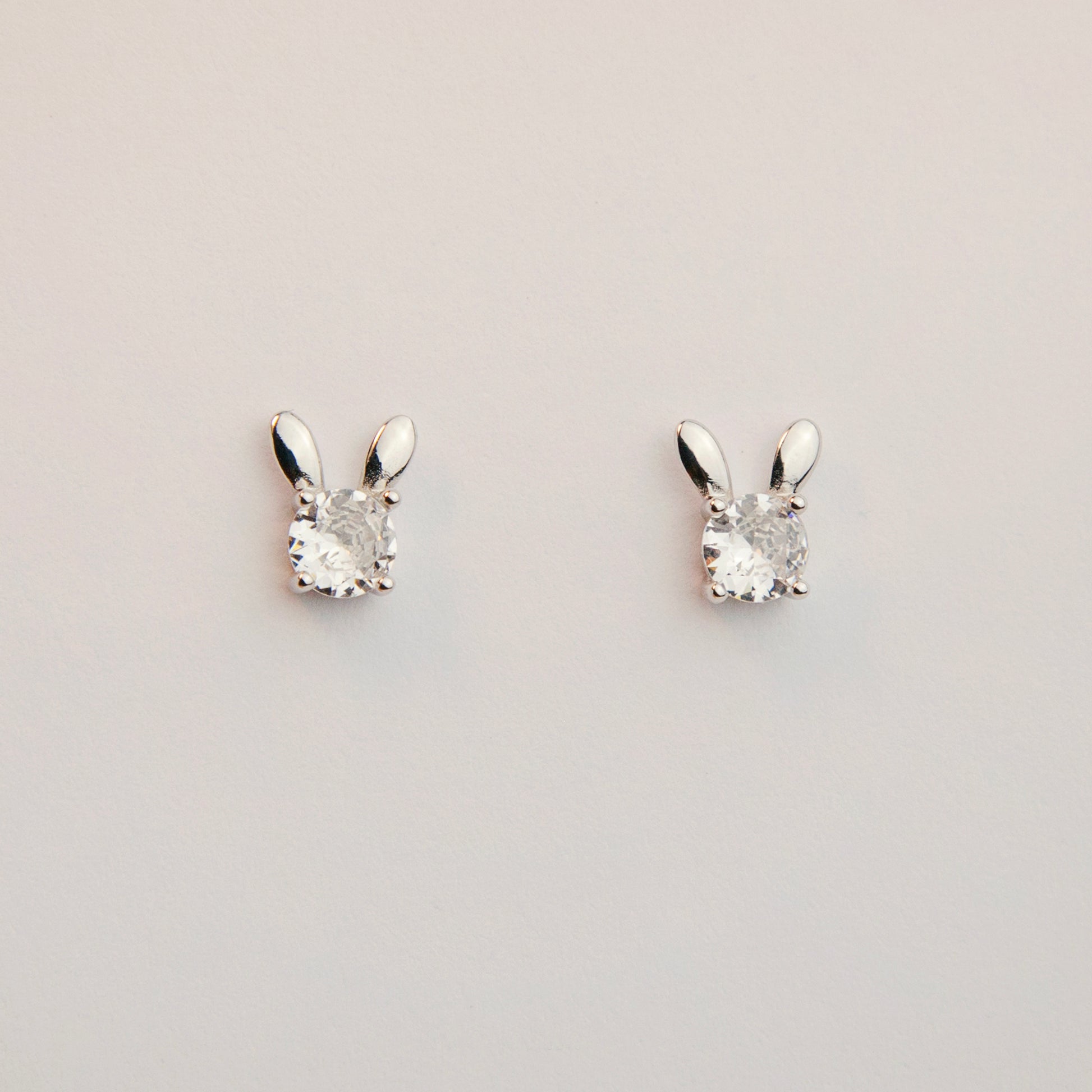 Sterling Silver Bunny Stud Earrings, Rabbit CZ Studs Earrings, Dainty Diamond Bunny Studs Earrings, Crystal Studs Earrings