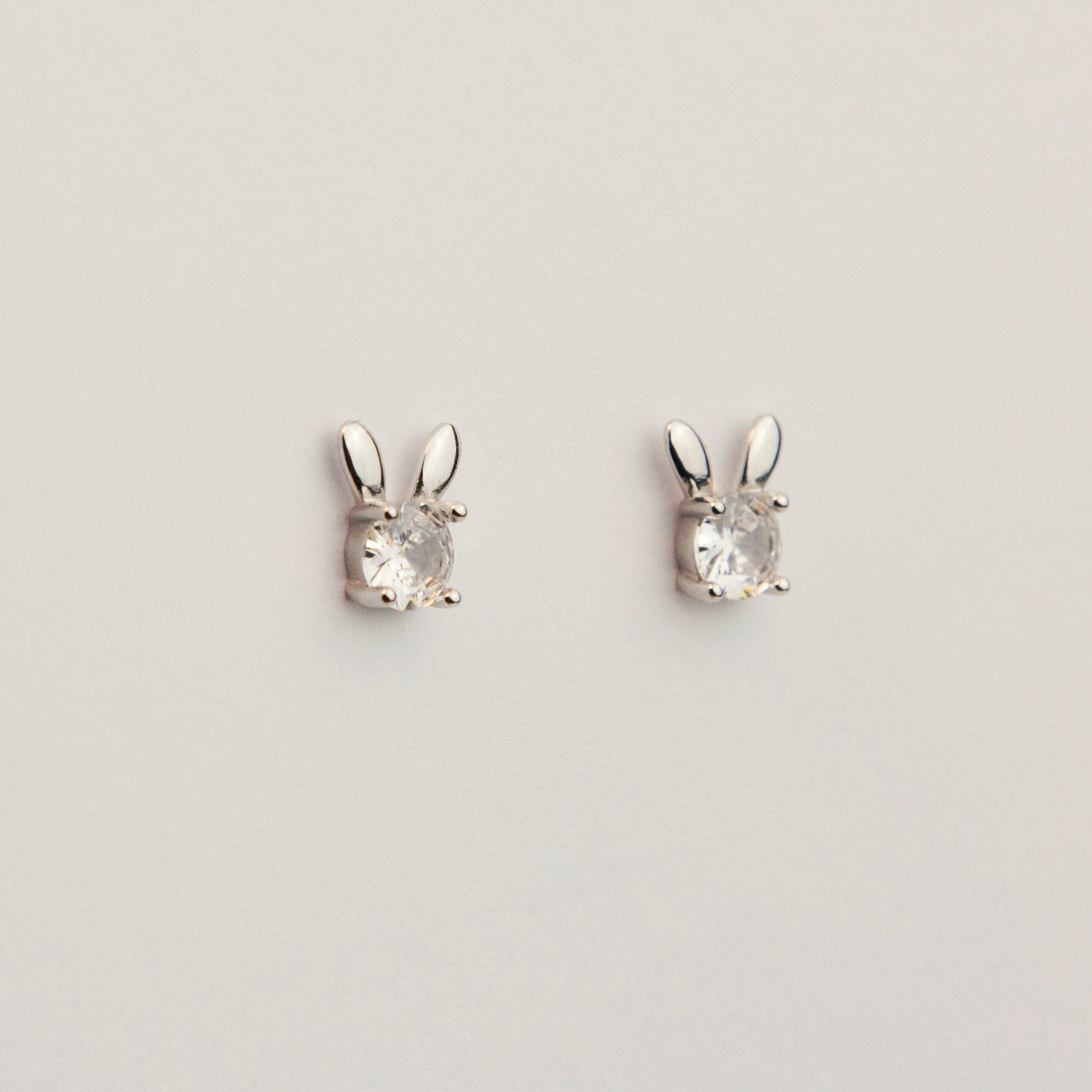 Sterling Silver Bunny Stud Earrings, Rabbit CZ Studs Earrings, Dainty Diamond Bunny Studs Earrings, Crystal Studs Earrings