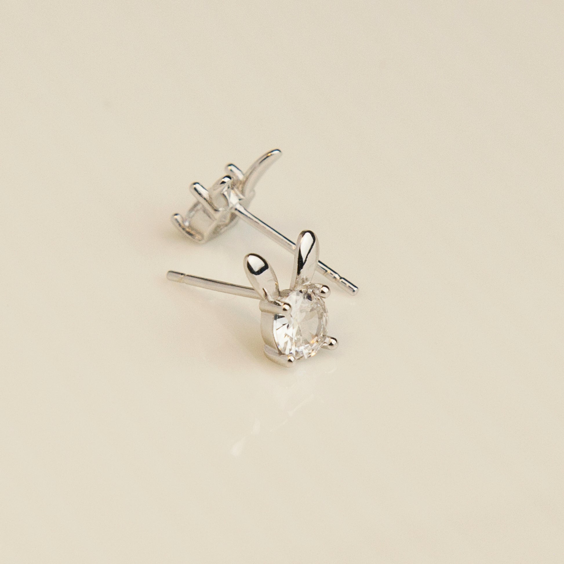 Sterling Silver Bunny Stud Earrings, Rabbit CZ Studs Earrings, Dainty Diamond Bunny Studs Earrings, Crystal Studs Earrings