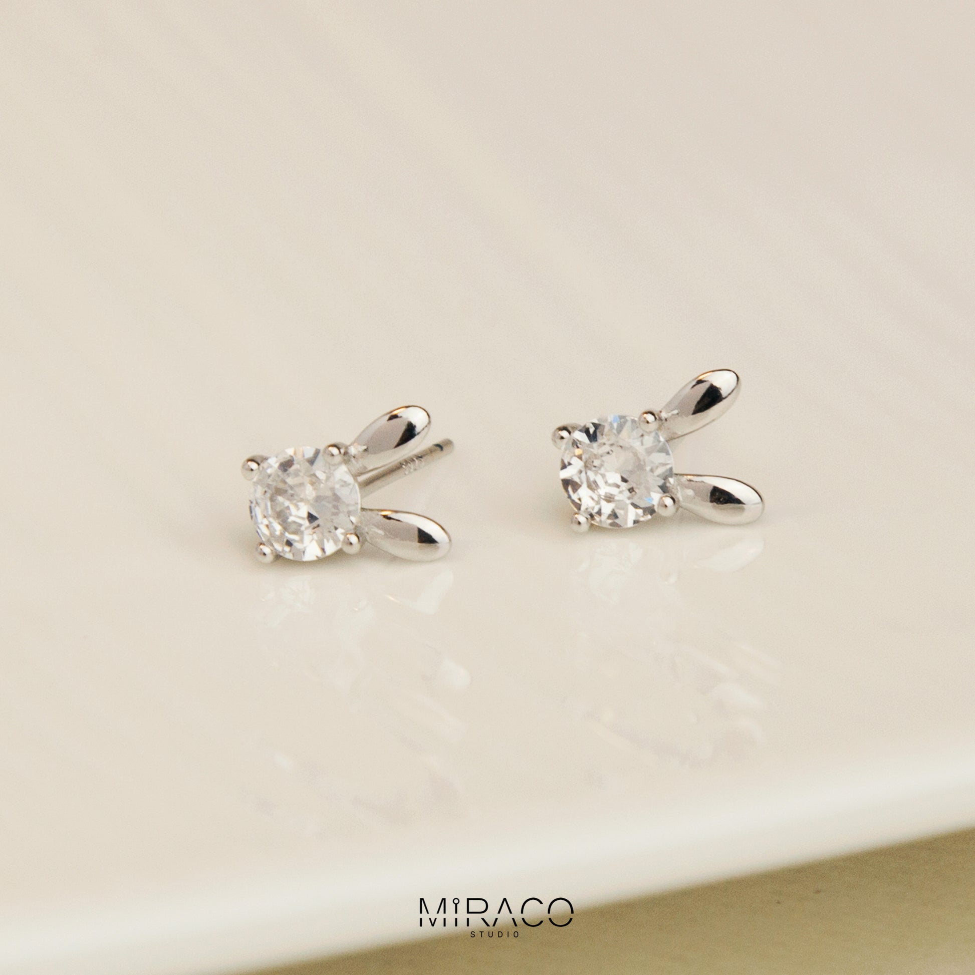 Sterling Silver Bunny Stud Earrings, Rabbit CZ Studs Earrings, Dainty Diamond Bunny Studs Earrings, Crystal Studs Earrings