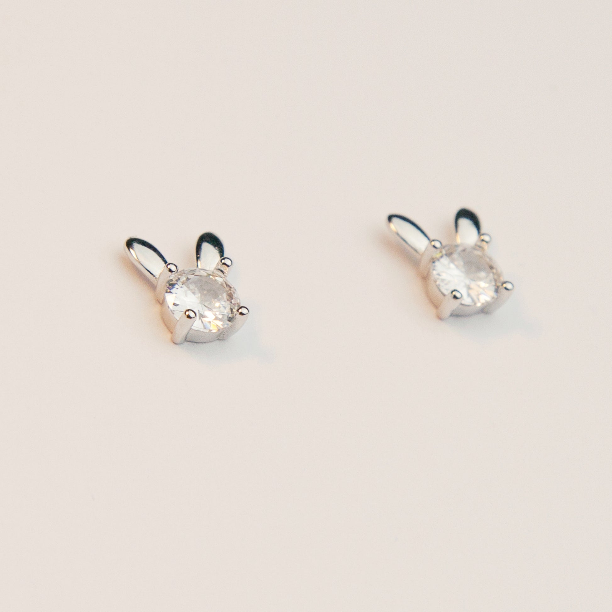 Sterling Silver Bunny Stud Earrings, Rabbit CZ Studs Earrings, Dainty Diamond Bunny Studs Earrings, Crystal Studs Earrings