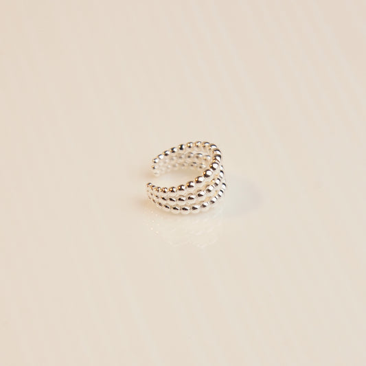 Sterling Silver Ear Cuff, Triple Hoops Ear Cuff, Small Bead Cuff Ear Wrap, Minimalist Sterling Silver Ear Cuff, Ear Cuffs For Unpierced Ears