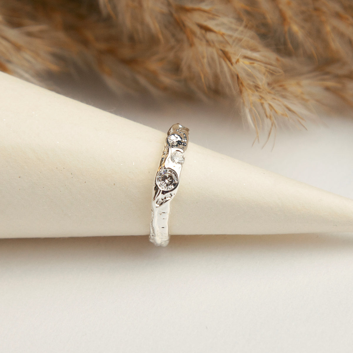 Ring Types Adjustable Sterling Silver Hammered Adjustable Ring with Diamonds – Miraco Studio