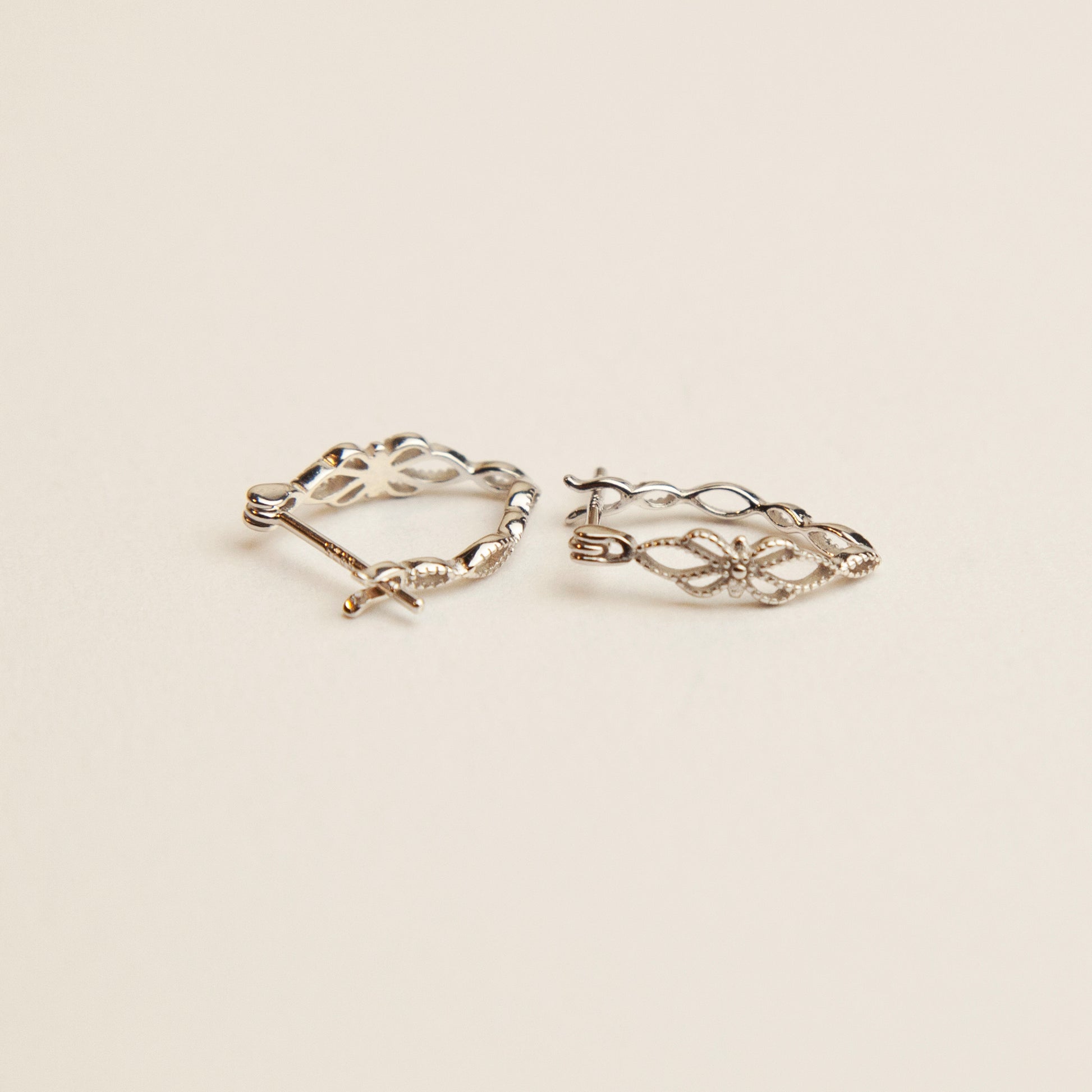 Sterling Silver Lace Hoop Earrings, Flower Hoop Earrings, Silver Or Gold Leverback Earrings, Lace Huggies, Hollow-out Hoops