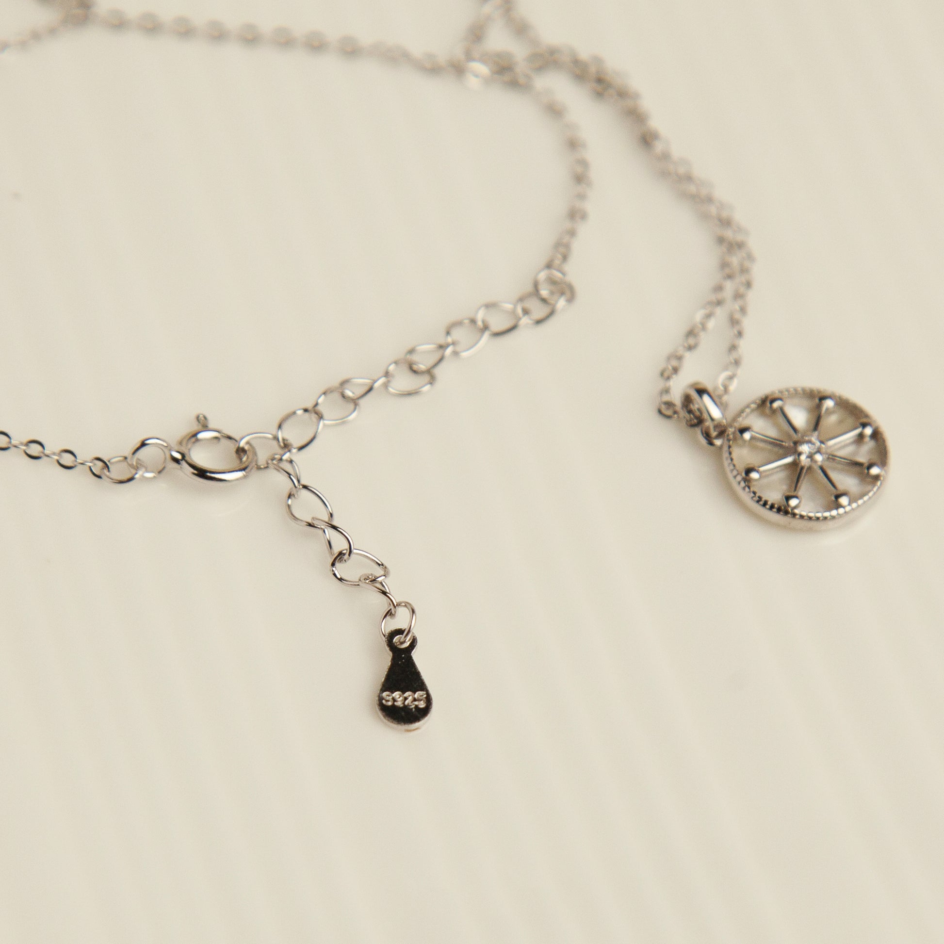 Sterling Silver North Star Compass Necklace, Silver North Star Pendant Necklace, Rose Gold Mother Of Pearl Round Pendant Necklace