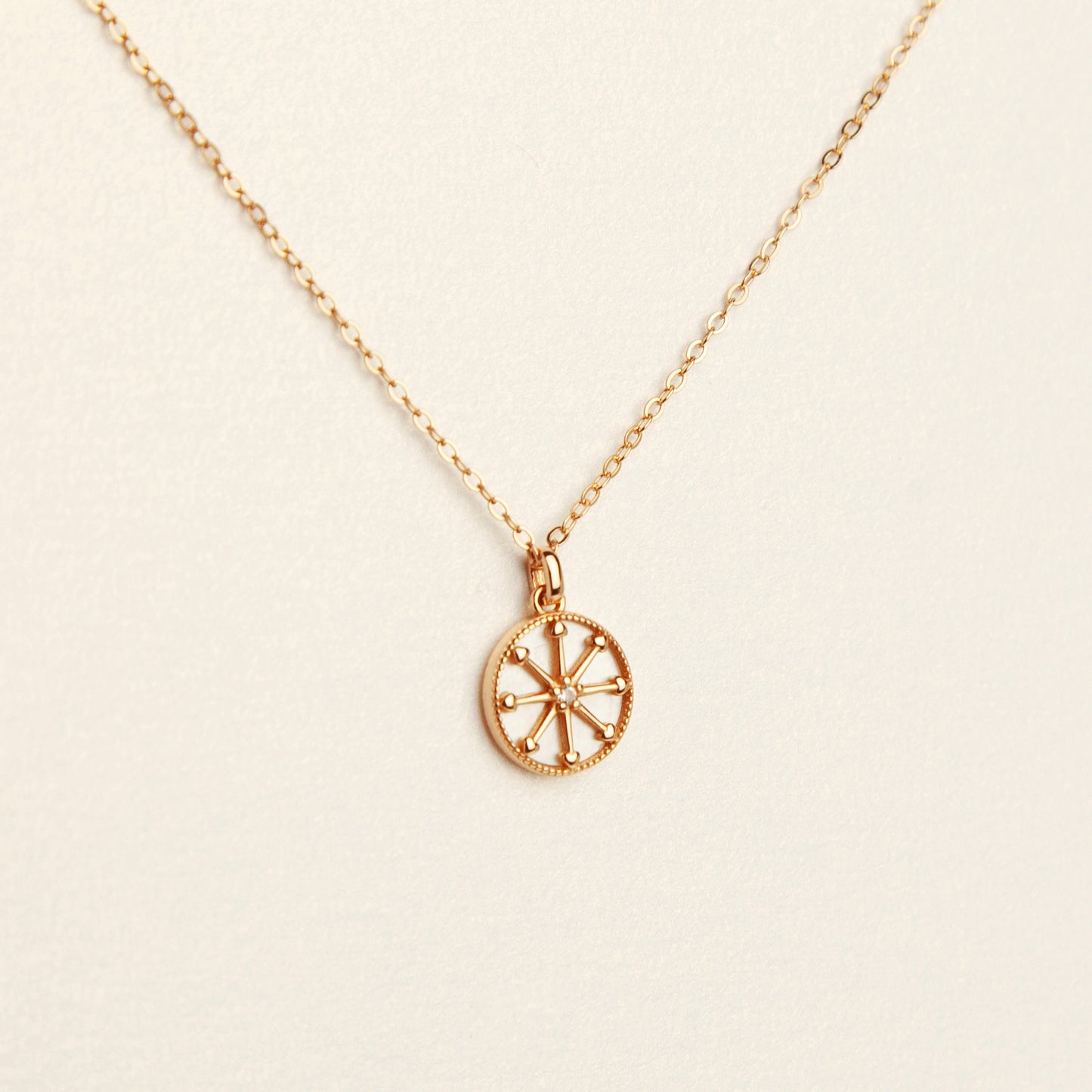 Sterling Silver North Star Compass Necklace, Silver North Star Pendant Necklace, Rose Gold Mother Of Pearl Round Pendant Necklace