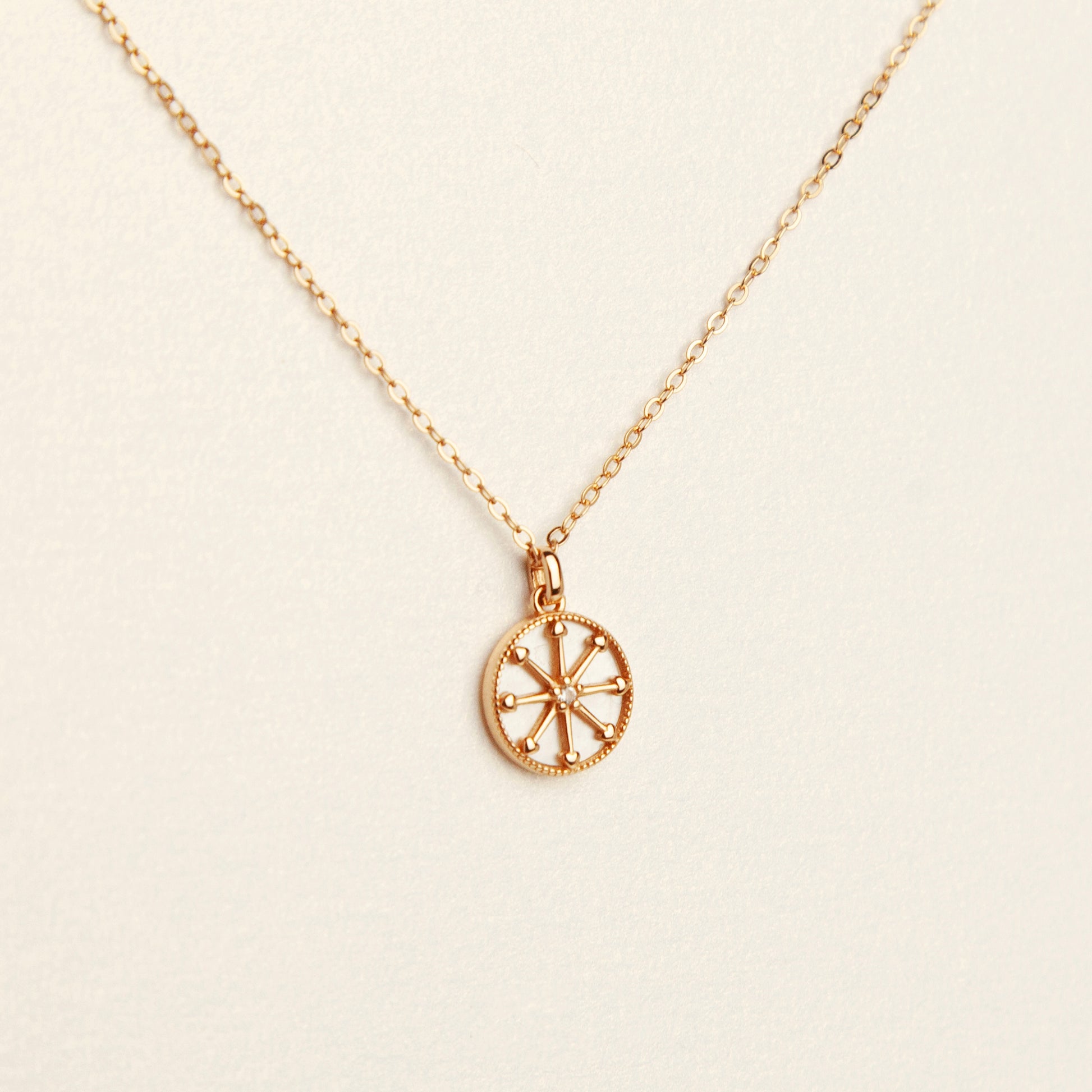 Sterling Silver North Star Compass Necklace, Silver North Star Pendant Necklace, Rose Gold Mother Of Pearl Round Pendant Necklace
