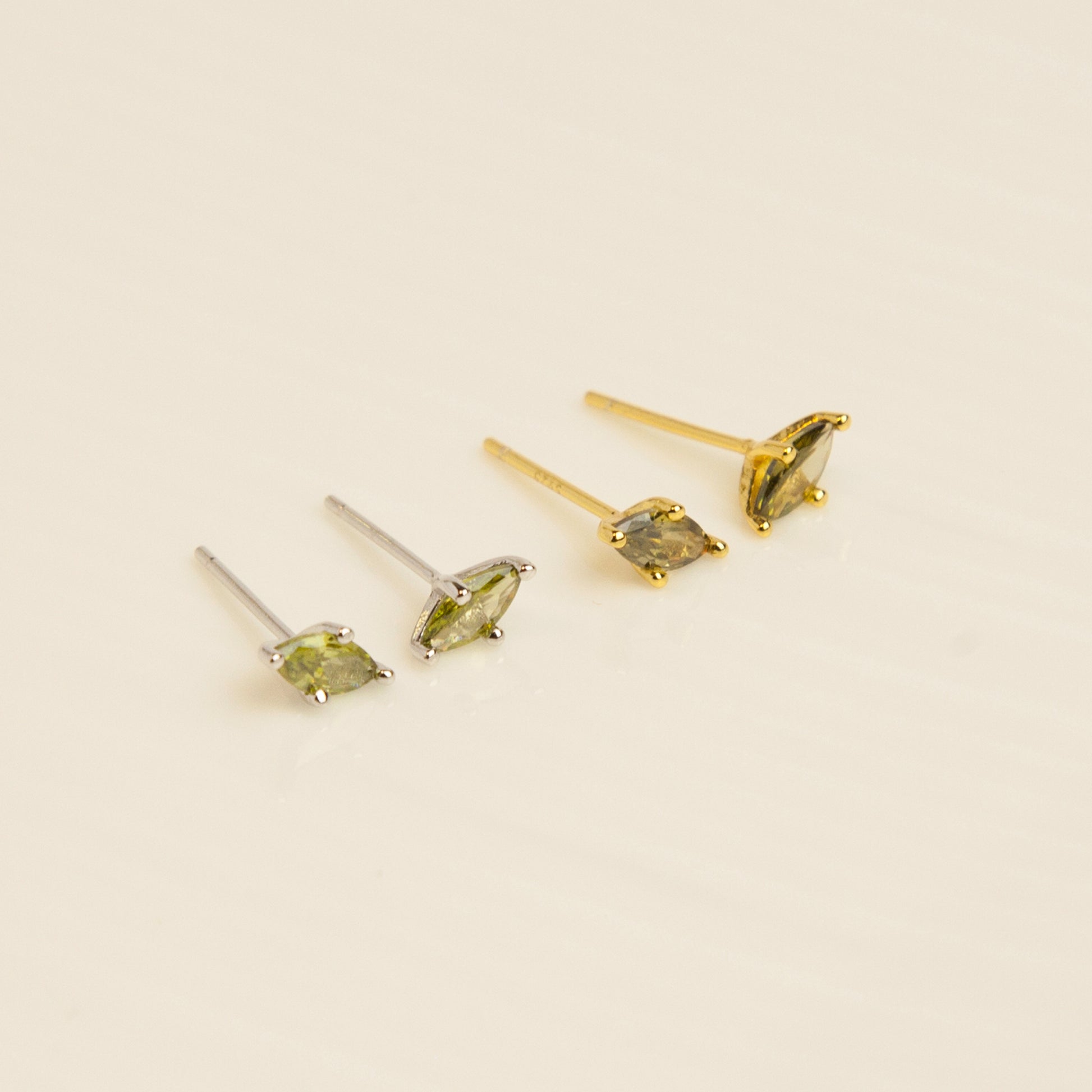 Sterling Silver Olive Green Stud Earrings, Rhombus Dainty Tiny Skinny Cartilage Earring, Stacking Helix Stud Crystal Gemstone Studs Piercing