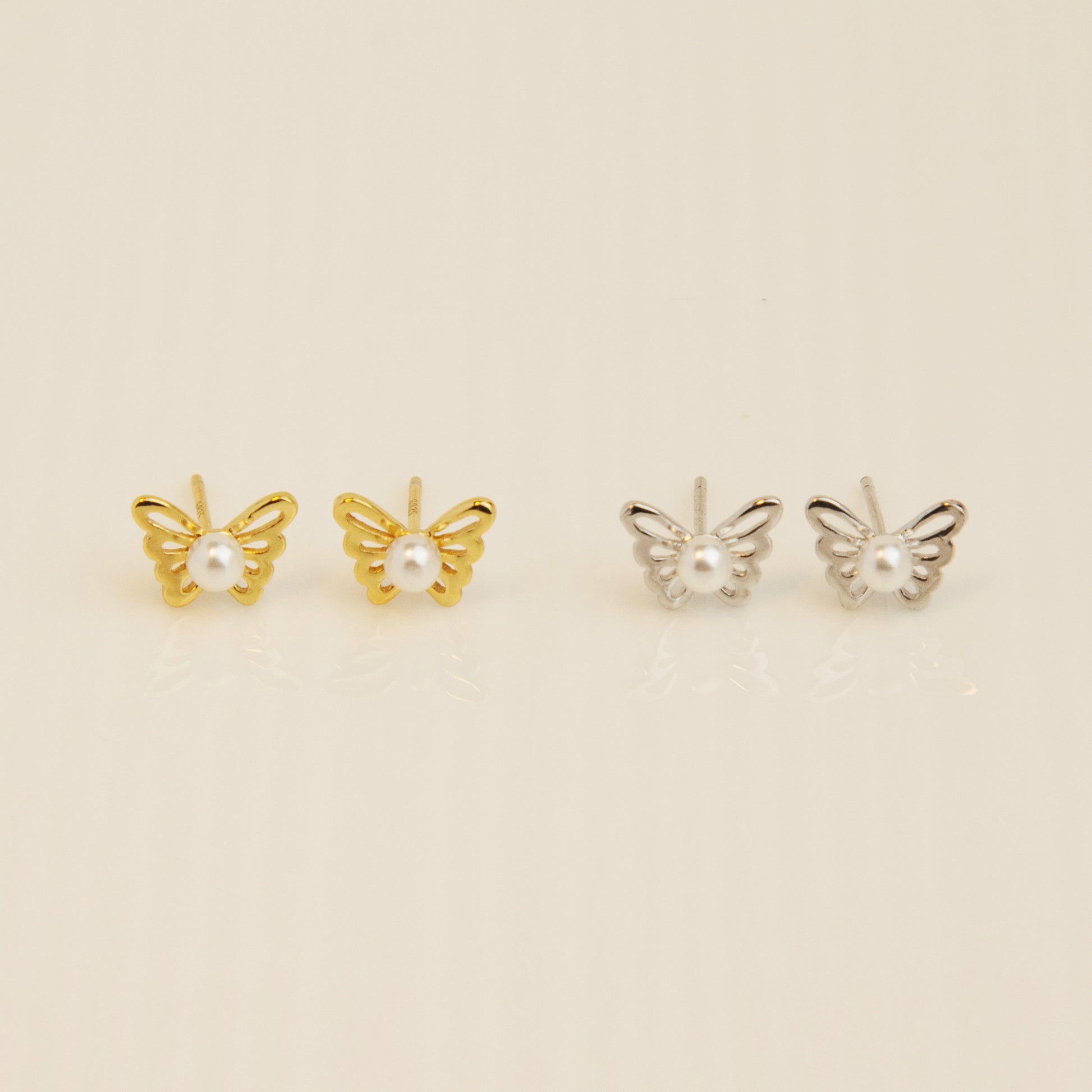 Sterling Silver Pearl Hollow Out Butterfly Studs, Dainty Butterfly Labret Stud Cartilage Earring Tragus Conch Stud Cartilage Stud Earrings