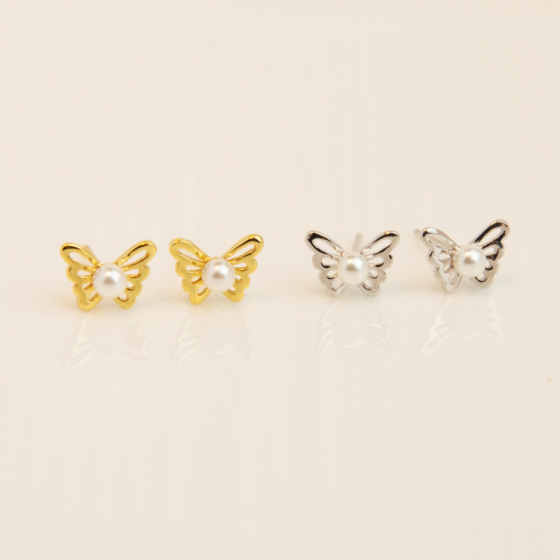 Sterling Silver Pearl Hollow Out Butterfly Studs, Dainty Butterfly Labret Stud Cartilage Earring Tragus Conch Stud Cartilage Stud Earrings