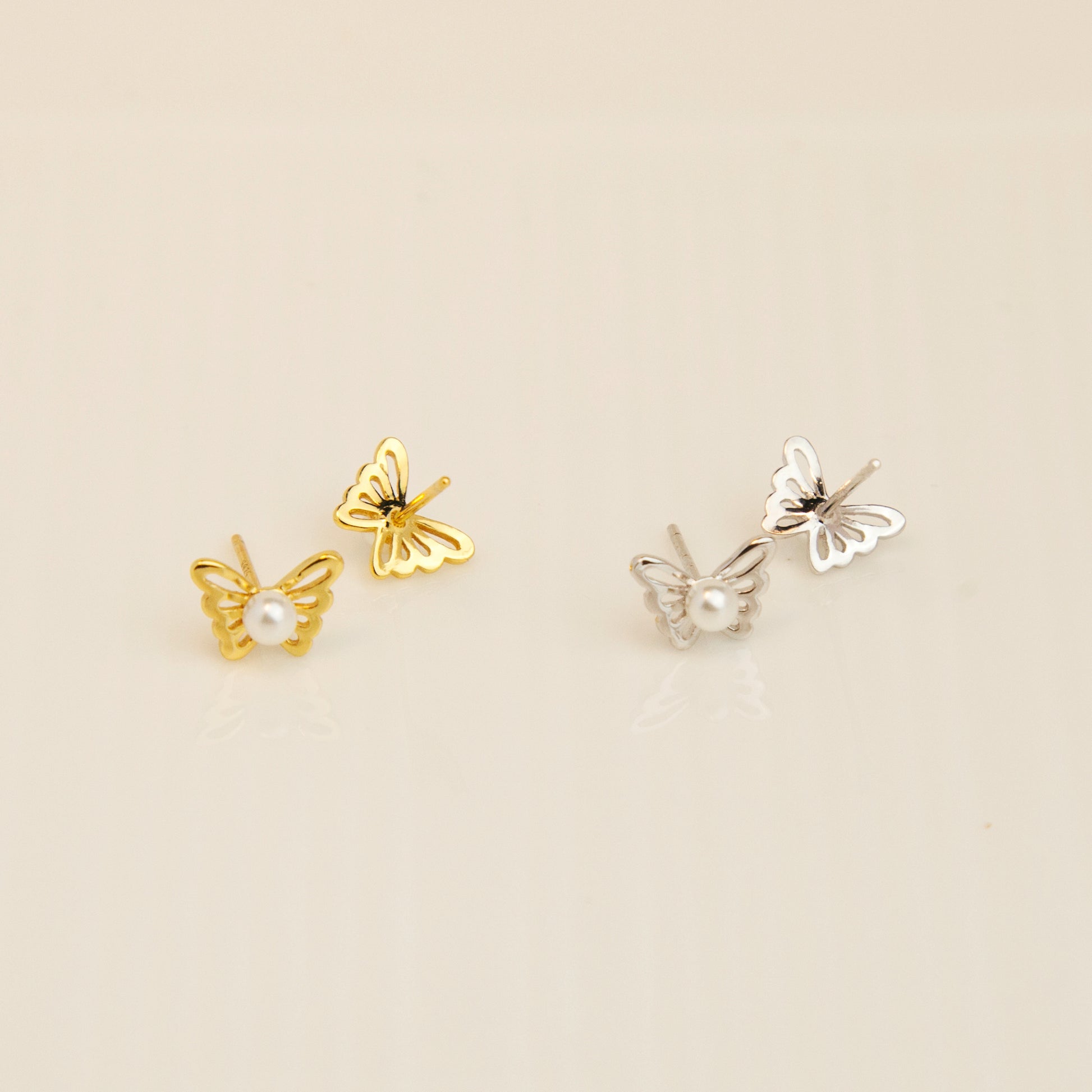 Sterling Silver Pearl Hollow Out Butterfly Studs, Dainty Butterfly Labret Stud Cartilage Earring Tragus Conch Stud Cartilage Stud Earrings