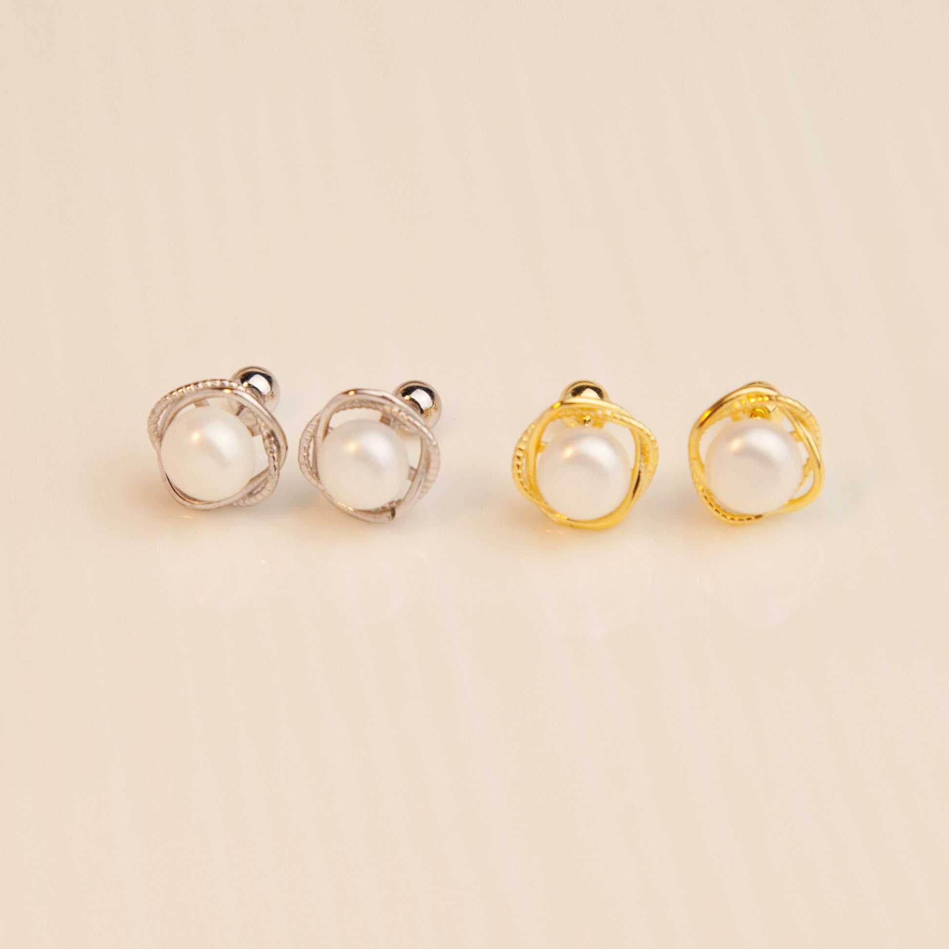 Sterling Silver Pearl Stud Earrings, Delicate Small White Pearl Studs, Timeless Classic Sterling Silver Pearl Flower Earring Screw Back