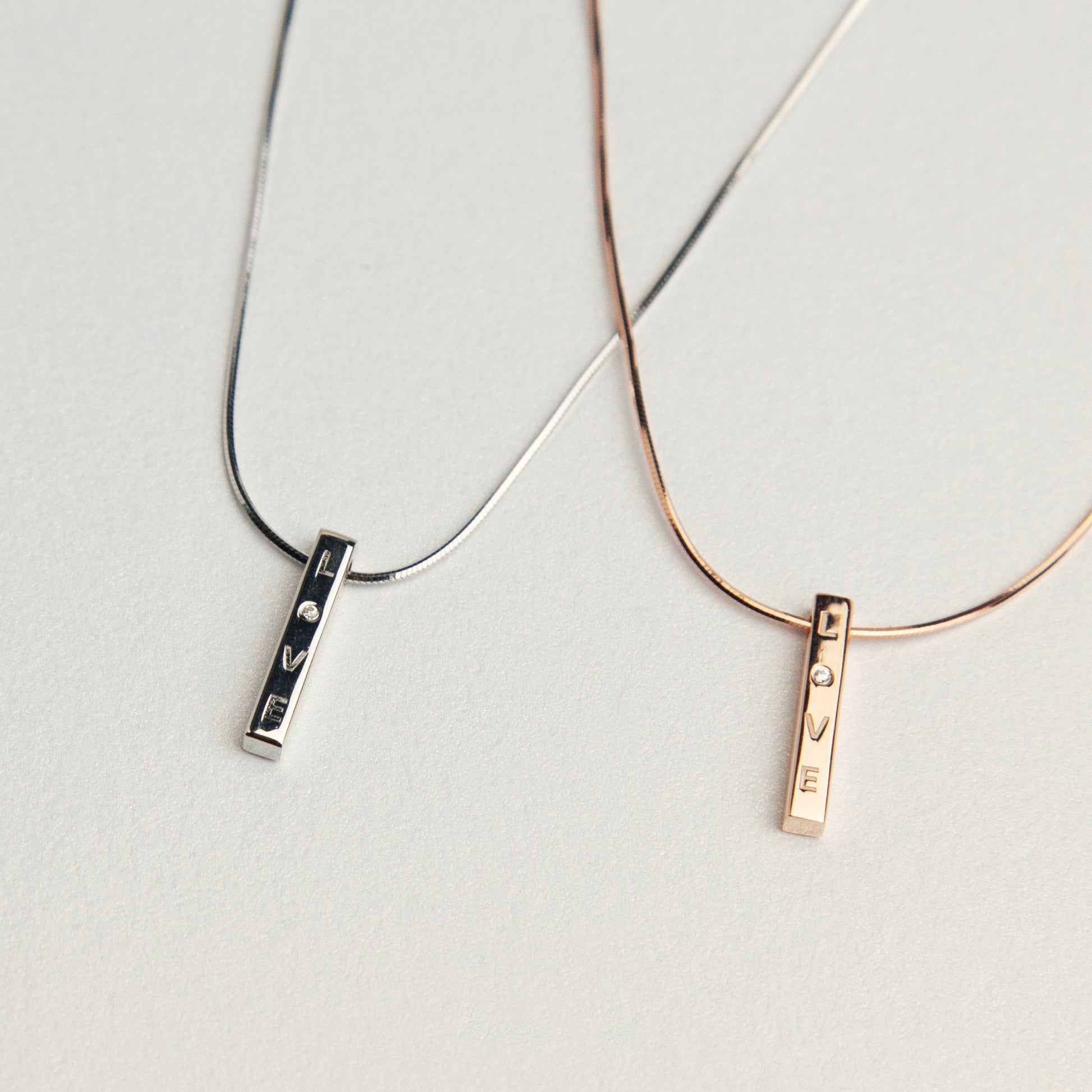 Sterling Silver Vertical Bar Necklace, Silver Minimalist Snake Chain Adjustable Choker Necklace, Rose Gold Plated Love Cube Pendant Necklace