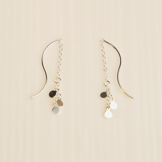 Sterling Sliver Minimalist Ear Wire Chain Threader Earrings, Spiral Wave Threaders, Spiral Earrings, Chain Threaders, Delicate Long Chain Disk Earrings