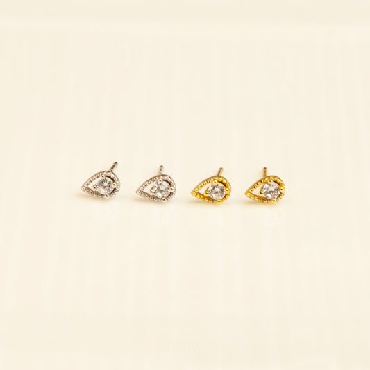 Teardrop Cartilage Stud Earrings, Retro Teardrop CZ Studs, Pear Diamond Tragus Earrings, Dainty Diamond Helix Studs, Piercing Jewellery